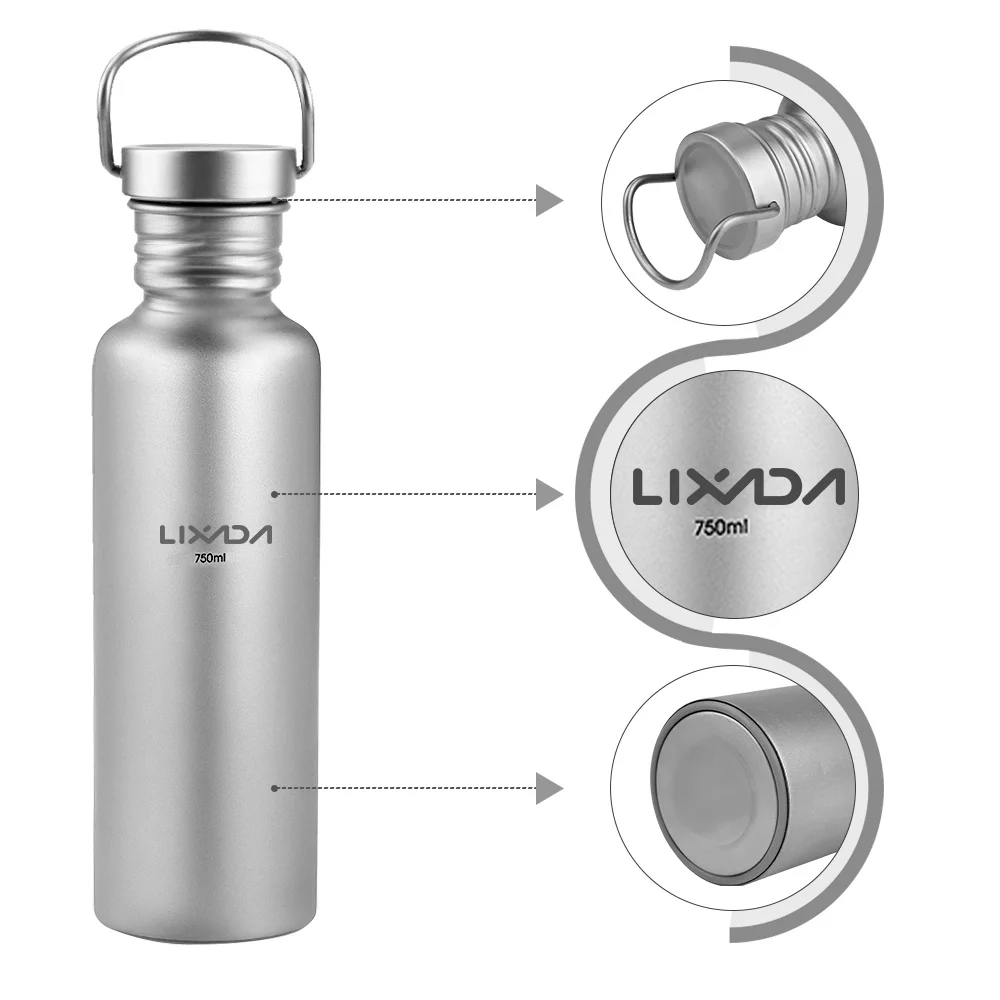 Lixada Full Titanium Water Bottle, 750ml, Ultralight for Camping, Hiking, and Cycling