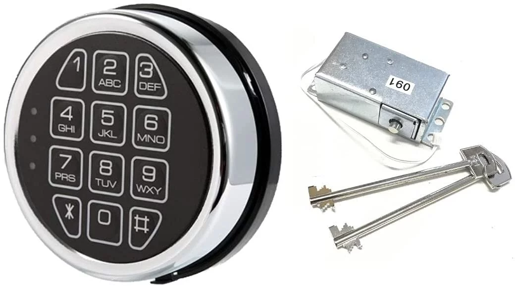 WAH LIN PARTS Gun Safe lock Replacement with Solenoid Lock & 2 Override Keys Chrome Keypad DIY Safe Electronic Lock, Reset Cable, Circuit Board Lock