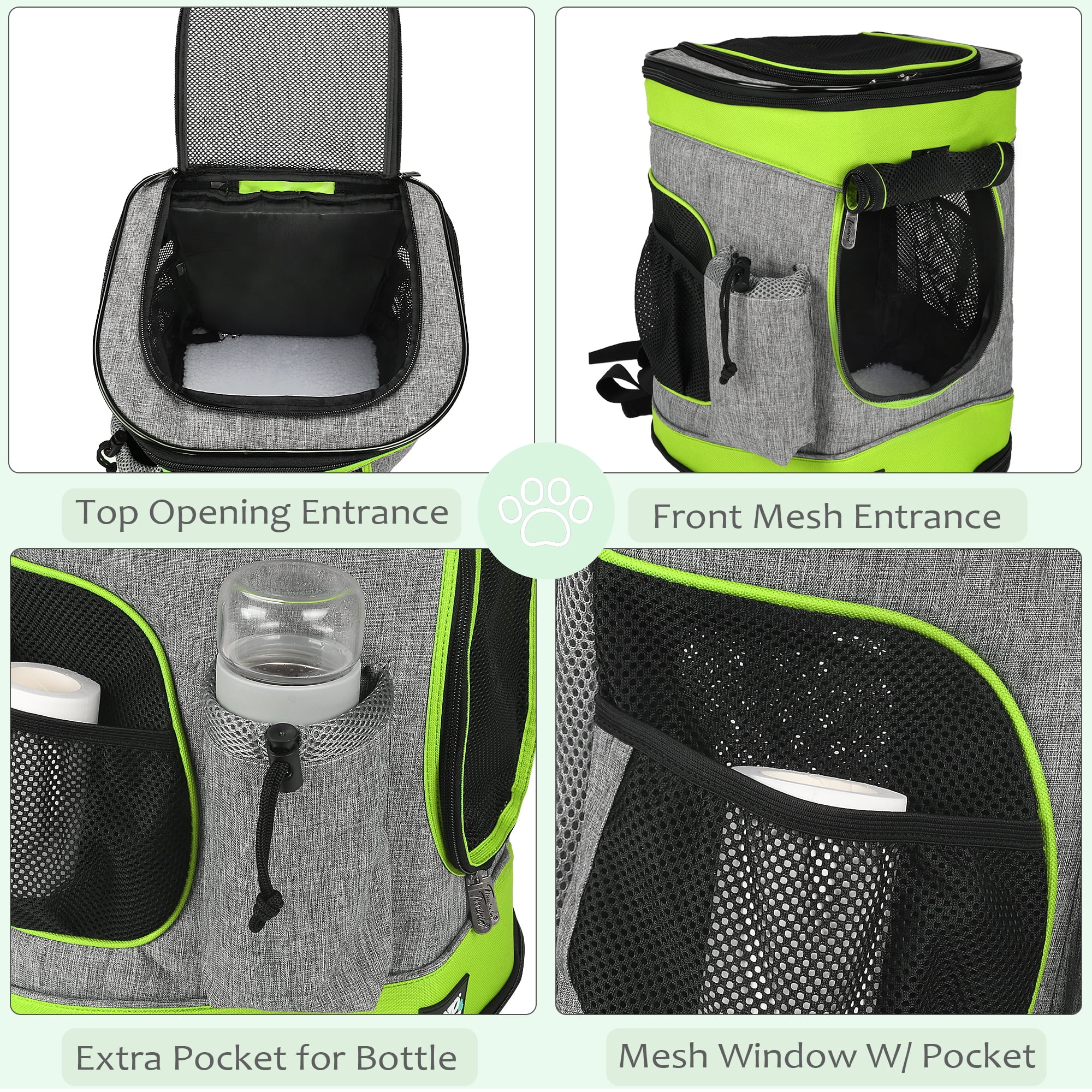 Pawsse Pet Carrier Backpack, Green & Gray, 16