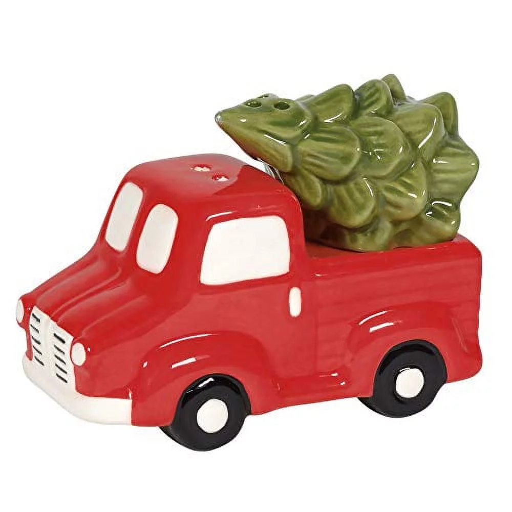 Enesco Our Name is Mud Country Living Holiday Red Truck and Tree Salt and Pepper Shaker Set, 2.24 Inch, Multicolor