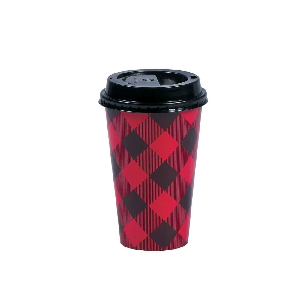 Buffalo Plaid Insulated Coffee Cups - Party Supplies - 12 Pieces