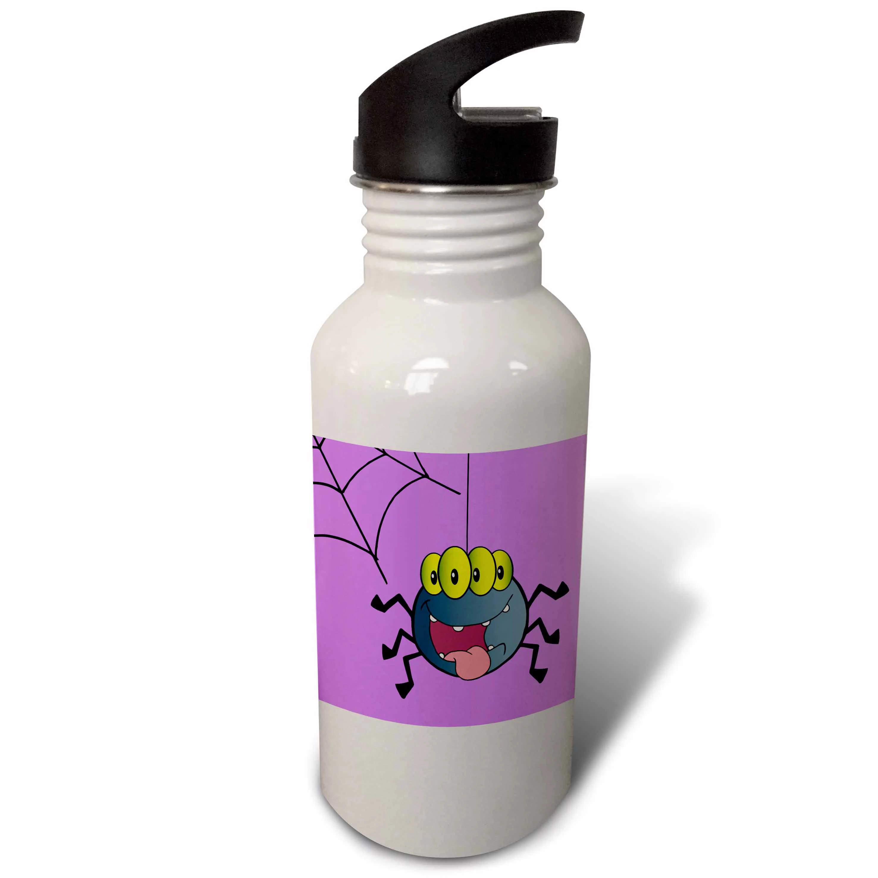 Cute Happy Spider and Web On Purple For Halloween Or Everyday Spider Lovers Insect Bug Cartoon 21 oz Sports Water Bottle wb-153706-1