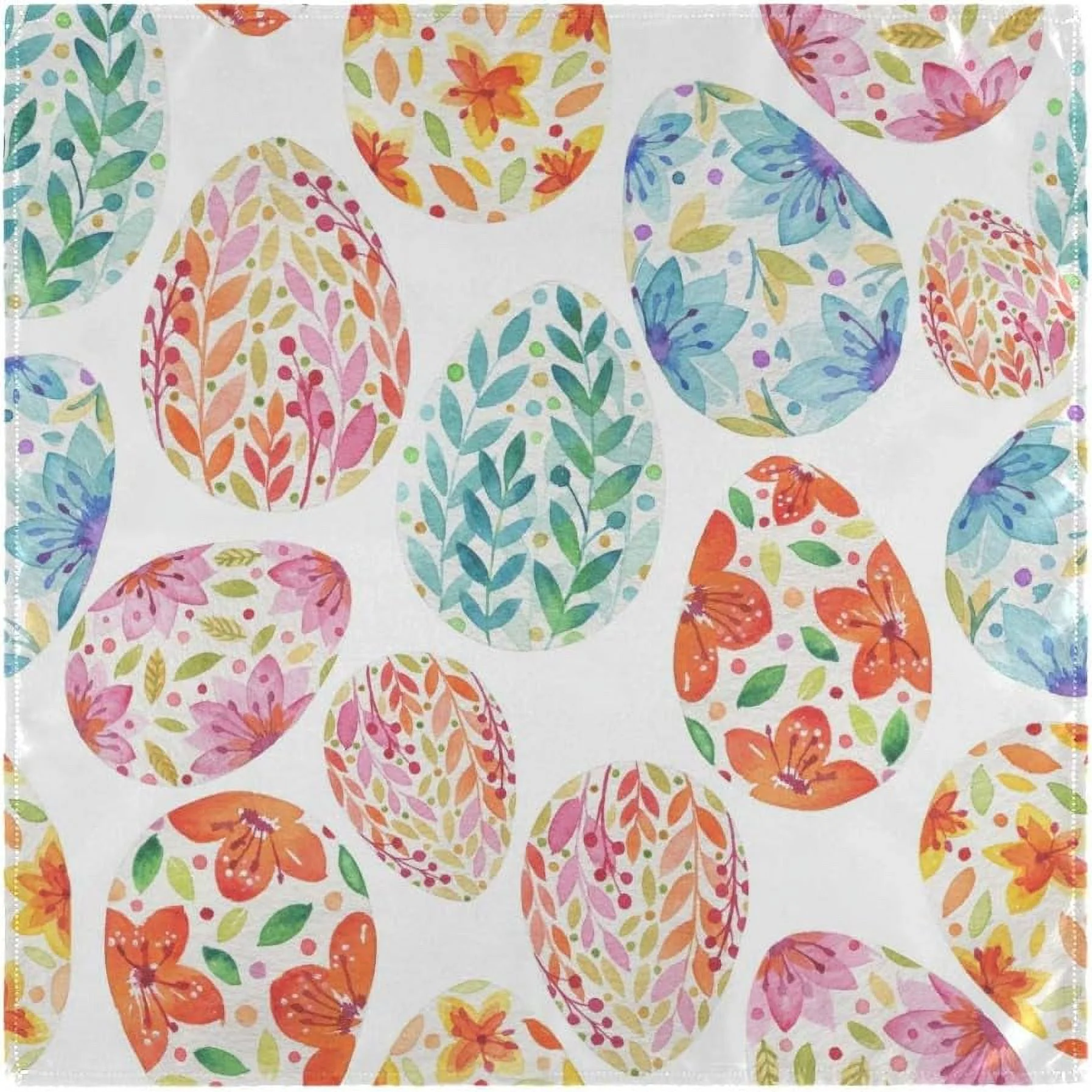Wellsay Set of 6 Multi Colored Easter Egg Watercolor Floral Easter Pattern Cloth Napkins Washable Polyester Dinner Napkins 20