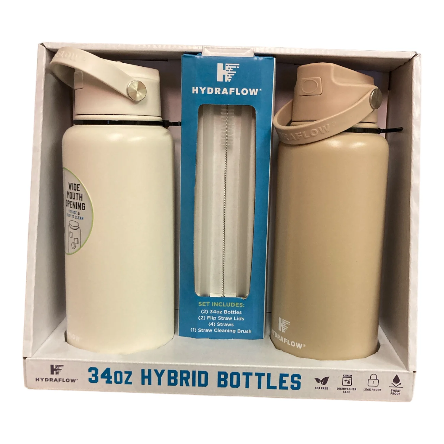 Hydraflow 34-oz. Hybrid Double Wall Stainless Steel Bottle, 2 Pack (Natural)