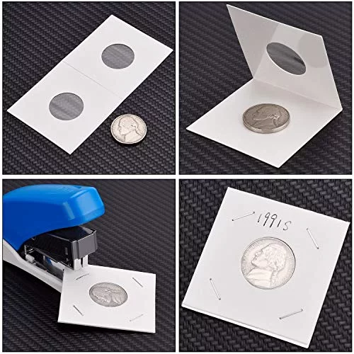 Ihomeu Coin Collection Supplies, Quarter Coin Holders for Collectors 100pcs 2x2 Cardboard Coin Holders Quarters Coin Flips(PVC Free-No Acid-Coin Safe)