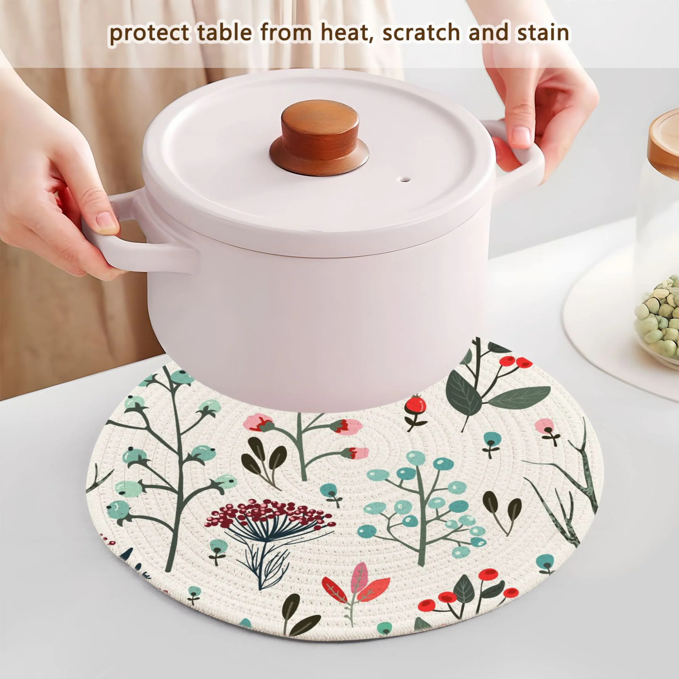 Abstract Flowers Botanical 3 PCs Pot Holders Trivets Kitchen 15