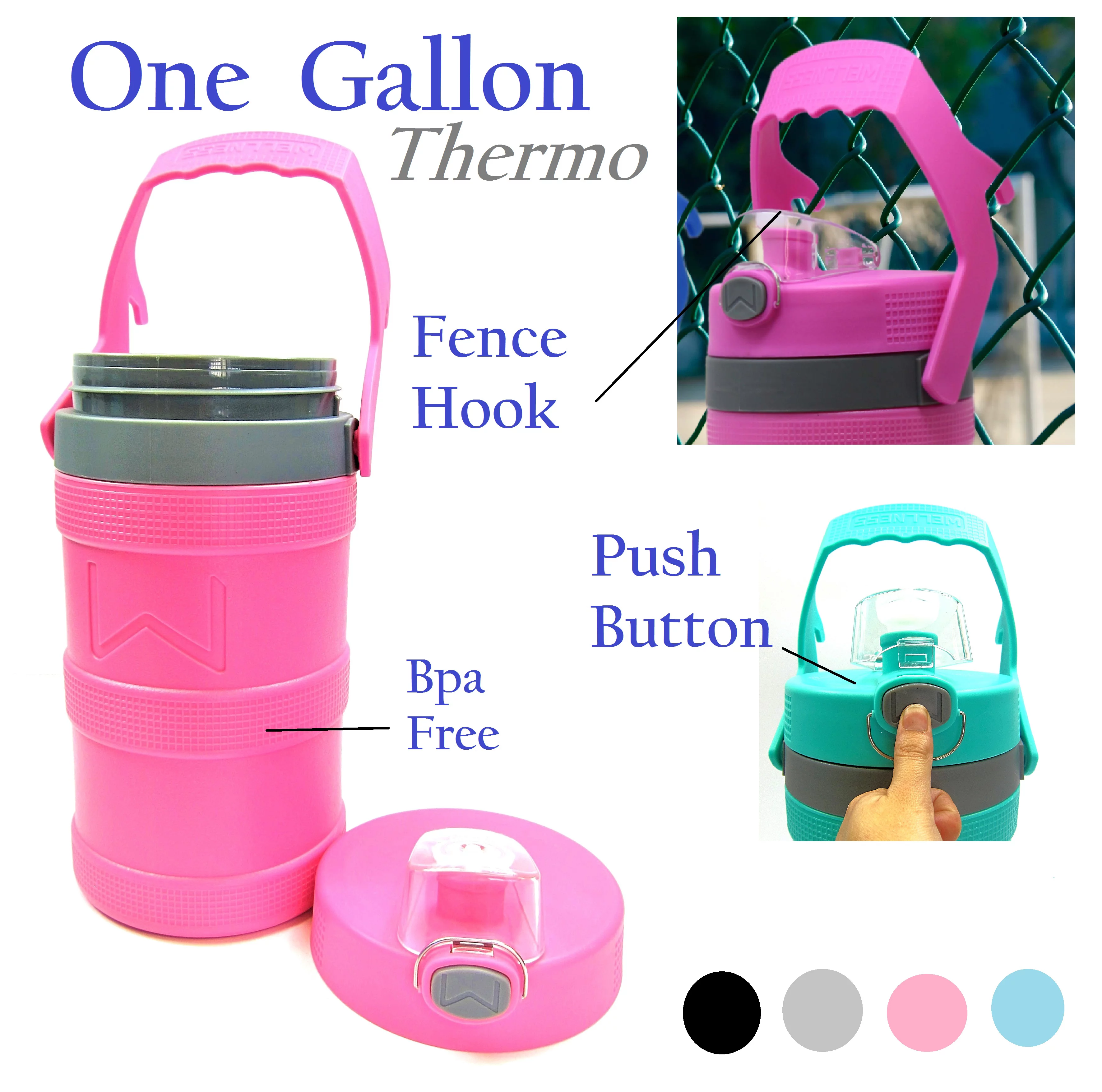 Wellness 128 oz Pink Plastic Water Bottle with Screw Cap