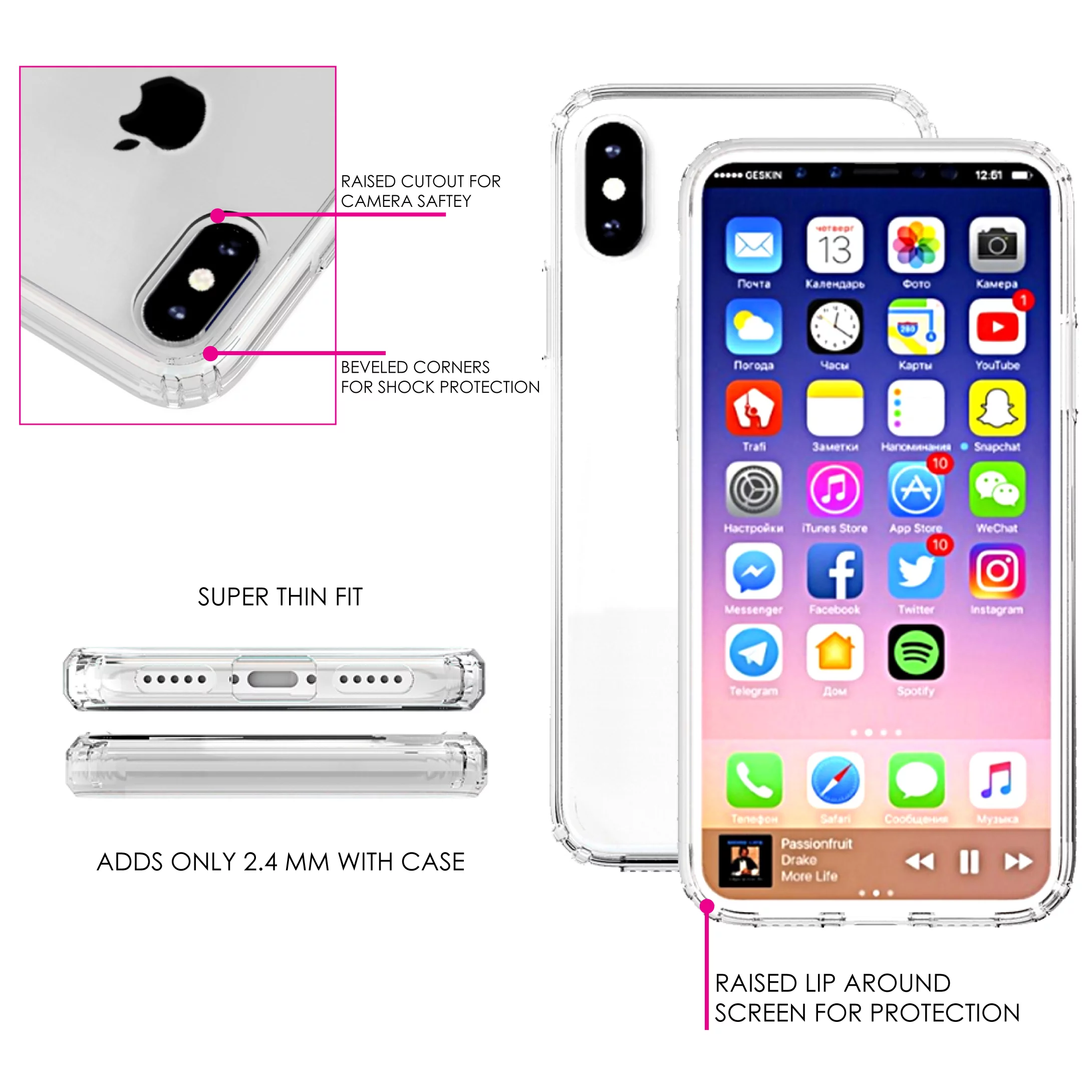 DistinctInk Clear Shockproof Hybrid Case for iPhone XS Max (6.5