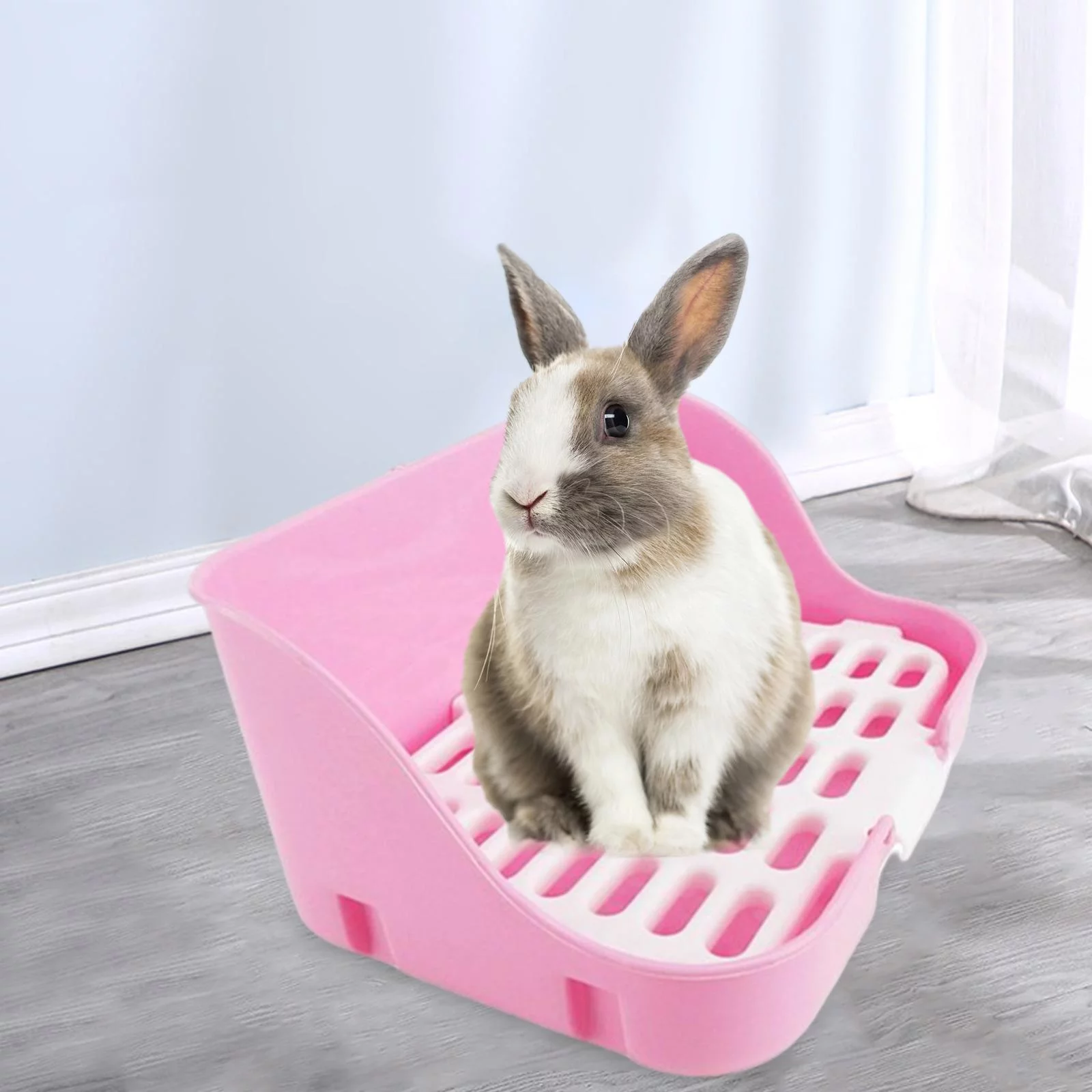 Large Rabbit Litter Cage Potty with Drawer Cleaning Tool for Ferret, Pink
