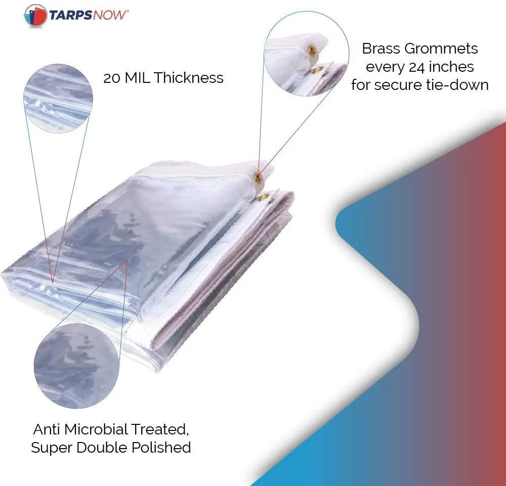 Tarps Now Fire Retardant Vinyl Tarps, 20Mil Waterproof Clear Tarp Cover - 6' x 12'