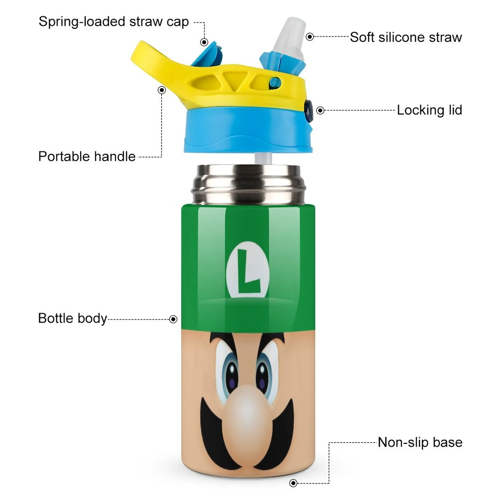 Face Luigi's Mansion Kid's Insulated Water Bottle With Straw Vacuum Stainless Steel Cup Leak-Proof Children Toddler Thermoses