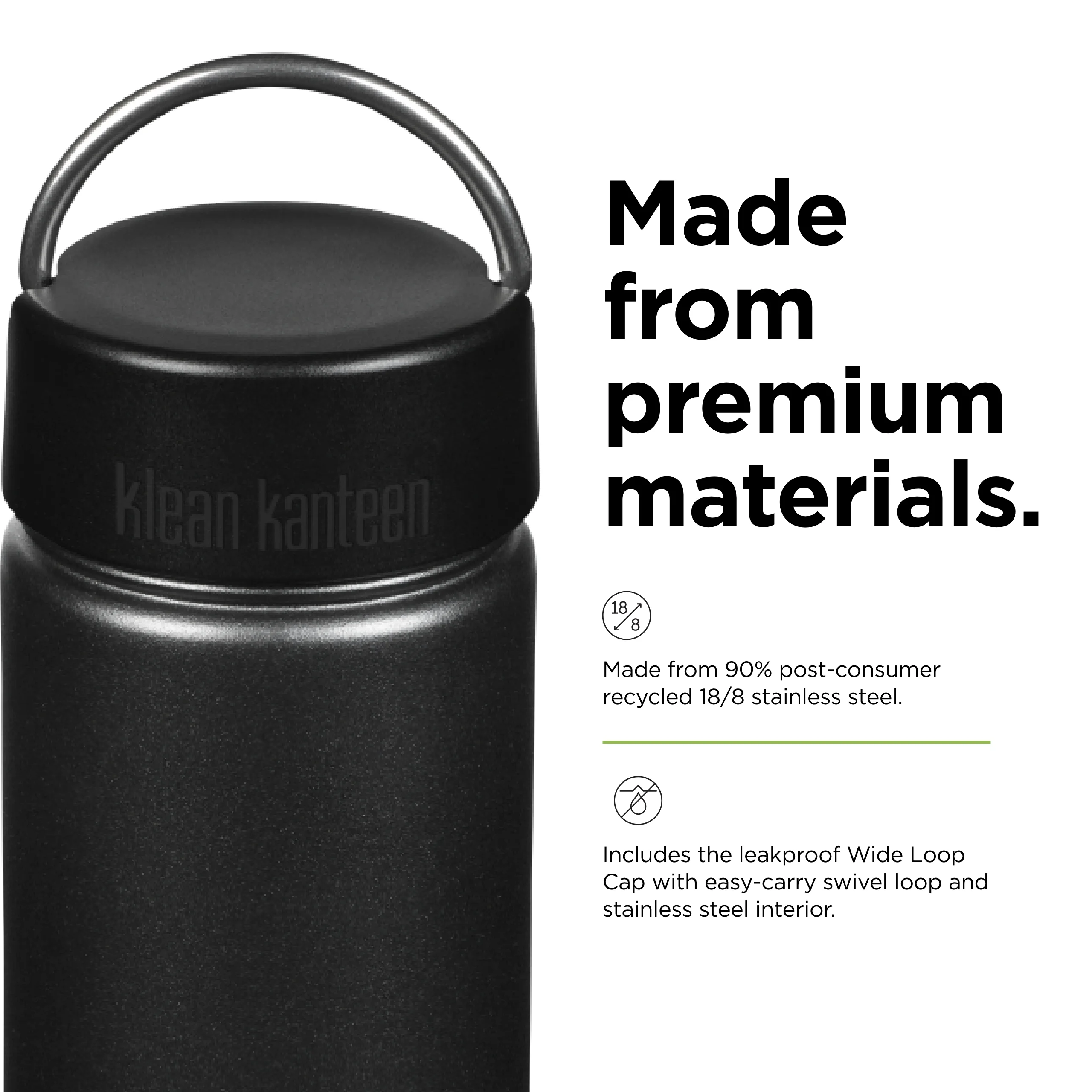 Klean Kanteen Wide w/Wide Loop Cap, 27oz, Black