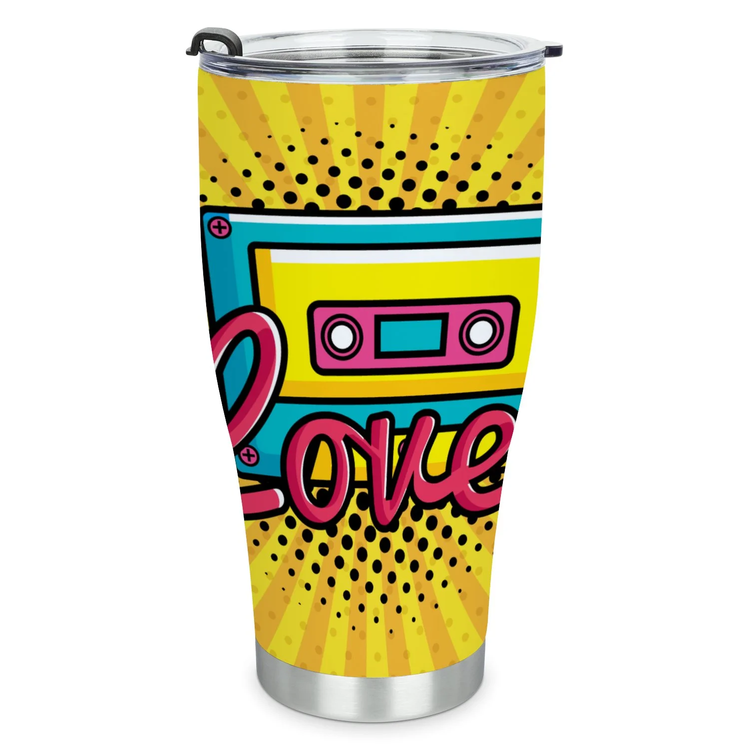 Hidove Stainless Steel Tumbler, Cassette Music with Love Lettering Pop 30oz Leak Proof & Stainless Steel Bottle for Hot & Cold Drinks - Coffee Travel Mug, Water Metal Canteen, Thermal Cup