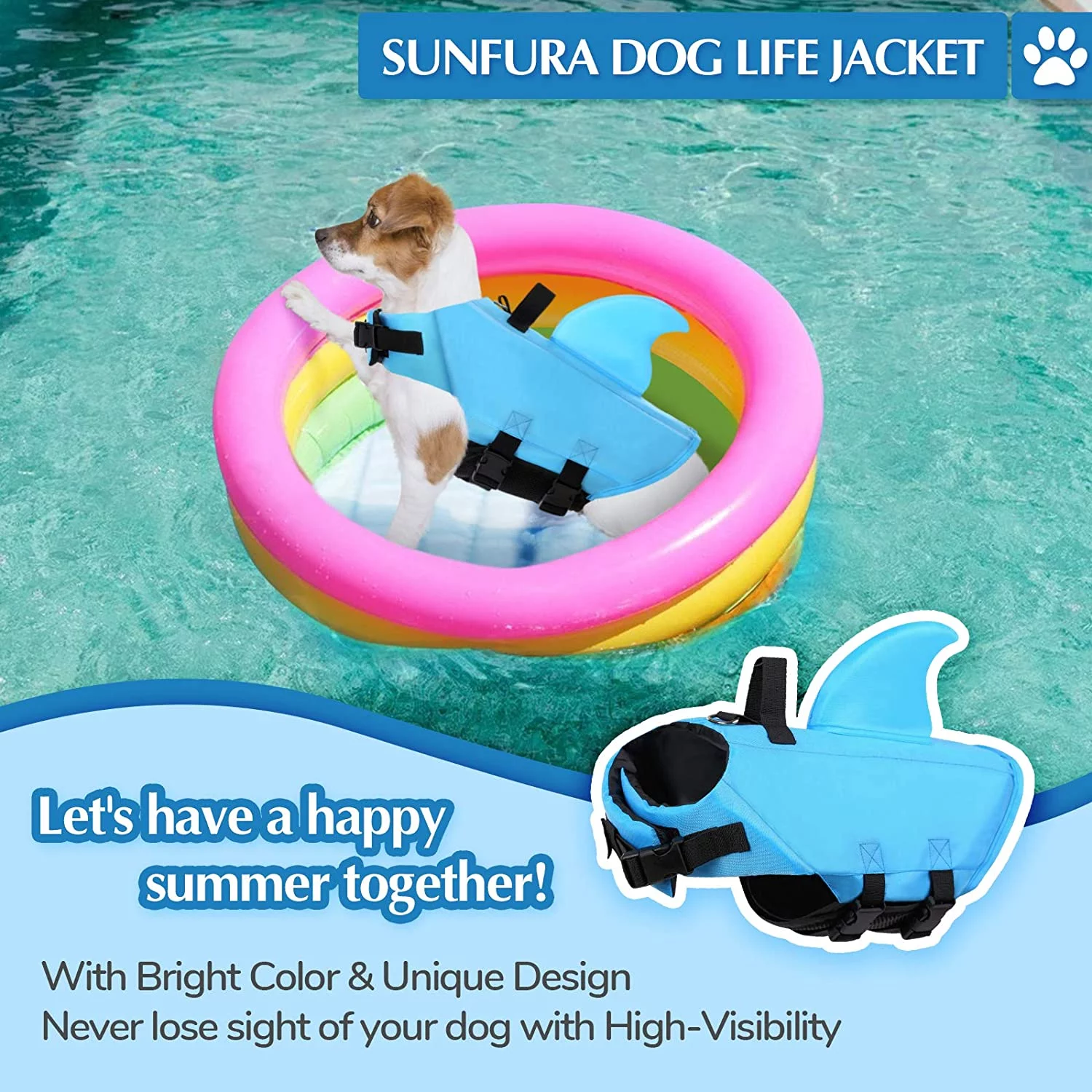 SUNFURA Dog Shark Life Jacket, Ripstop Dog Life Vest Puppy Floats for Swimming Pool with Rescue Handle & Superior Buoyancy, Small Medium Dog Life Jackets Pet Life Preserver for Boating (Blue,XS)
