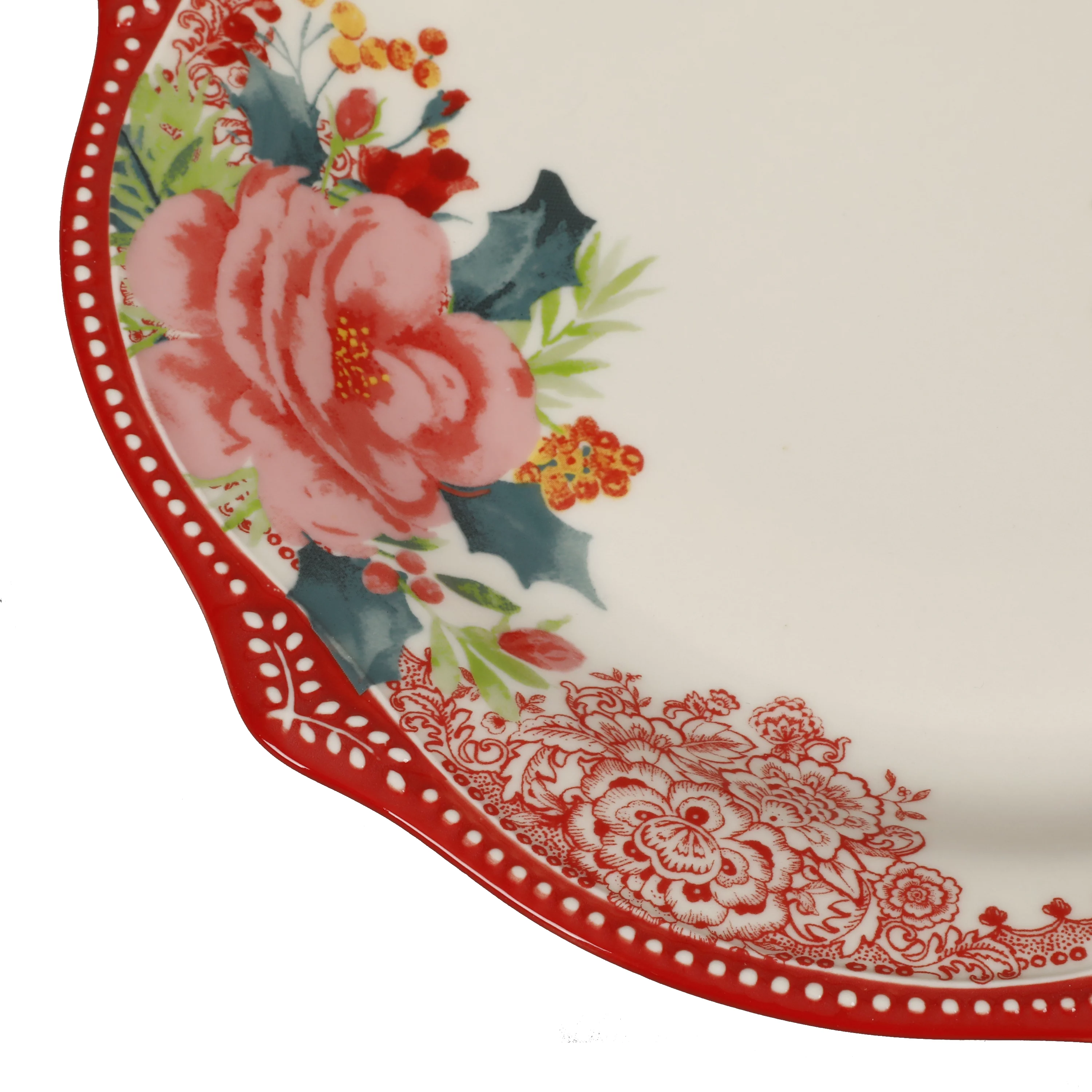 The Pioneer Woman Rosy Toile Red 11-Inch Dinner Plate, Set of 4