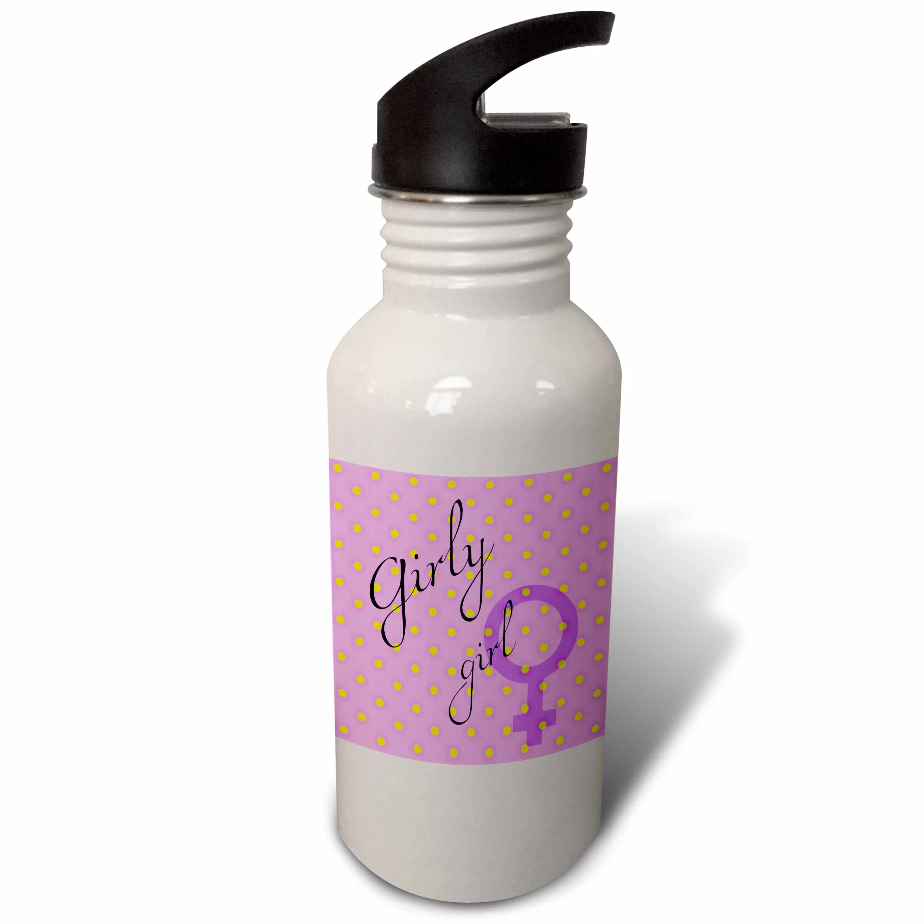 Girly Girl - Pink Polka Dots - Whimsical Art 21 oz Sports Water Bottle wb-53556-1
