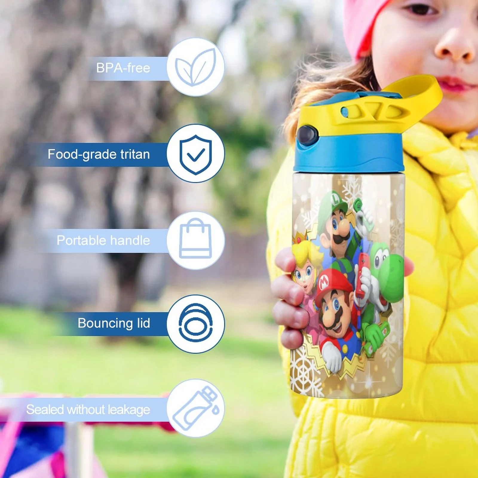 Super Mario Bros Kid's Insulated Water Bottle With Straw Vacuum Stainless Steel Cup Leak-Proof Children Toddler Thermoses