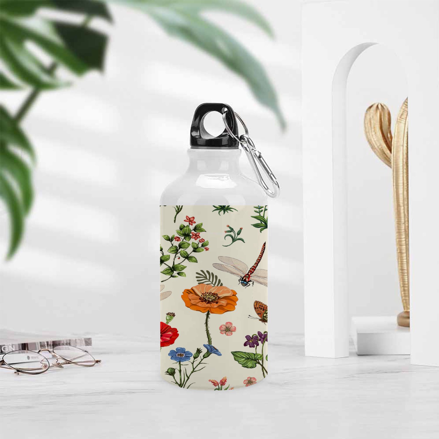 GZHJMY Sports Water Bottles, Vintage Flower Large Capacity Aluminium Portable Leakproof Lightweight Drink Bottles for Fitness and Outdoor Enthusiasts