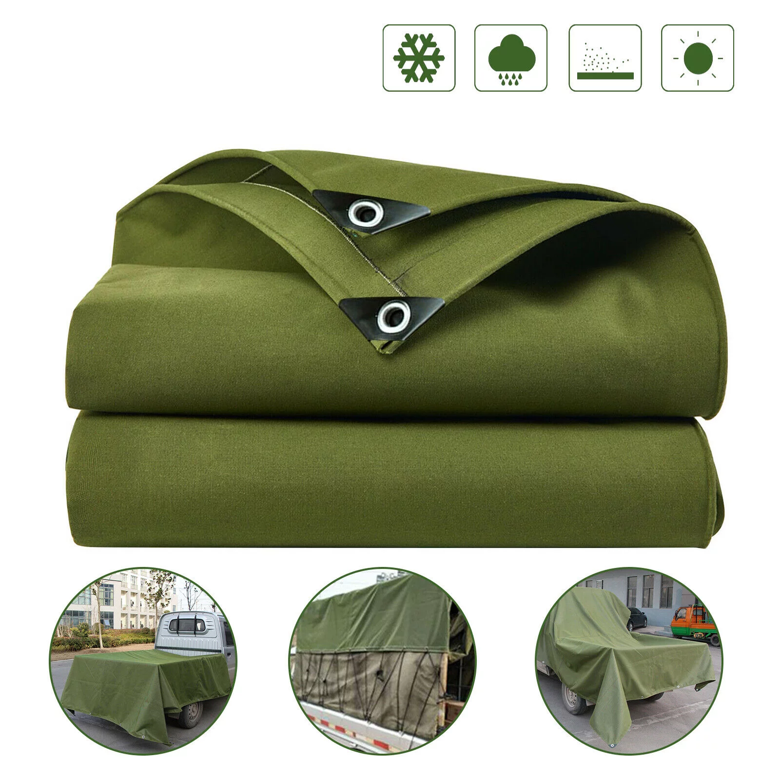WSYW 5.9 x 7.8ft Heavy Duty Waterproof Canvas Tarp Cotton Canvas Tarpaulin Cover Tent Green