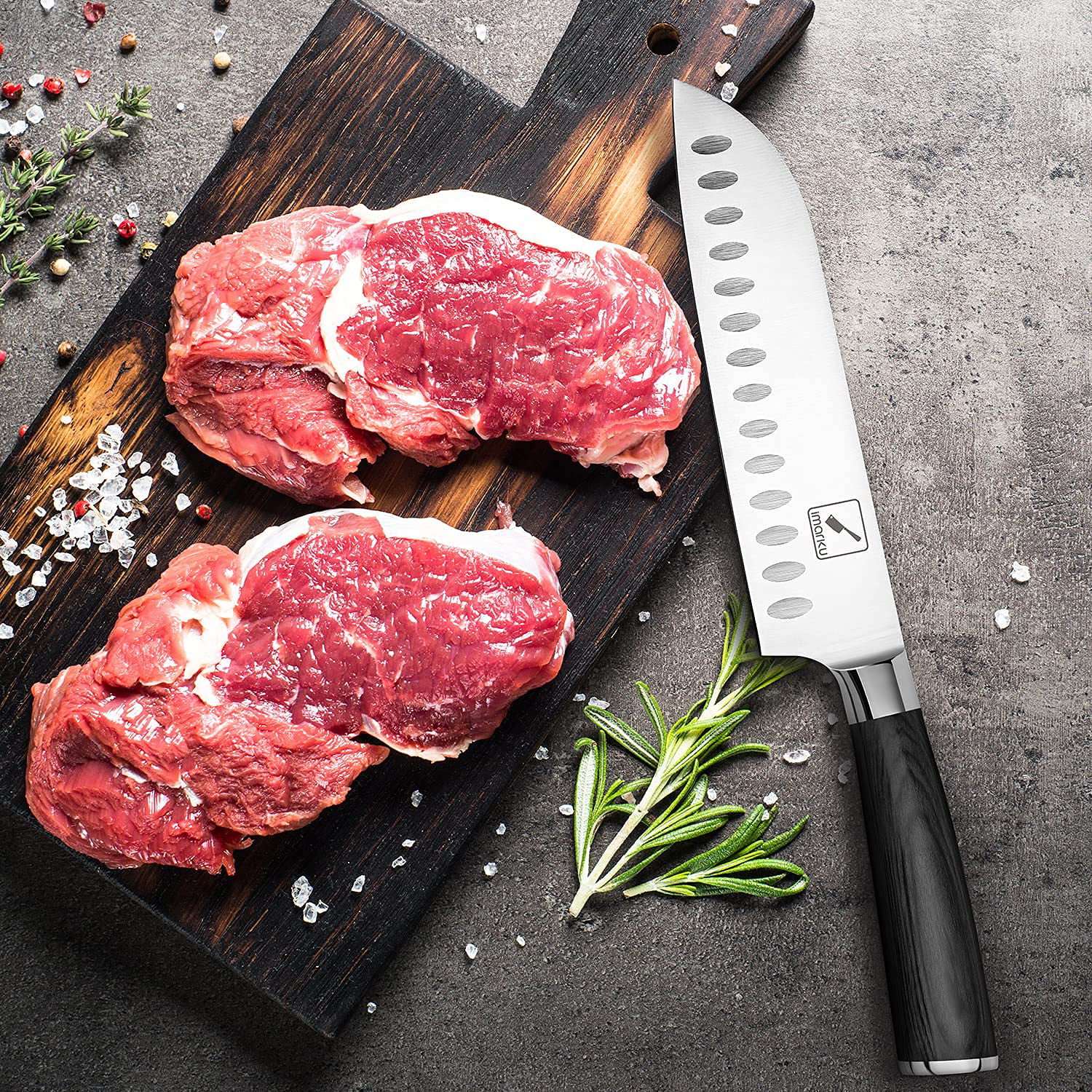 imarku | 7-inch Santoku Knife  Japanese Chef Knife German HC Stainless Steel 7Cr17Mov Ergonomic Pakkawood Handle Kitchen Knife - Black