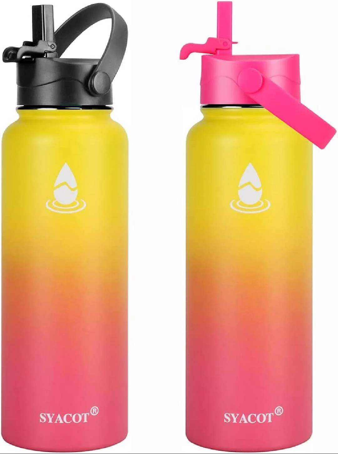 40 oz Stainless Steel Water Bottle, Insulated Double Wall Vacuum Leak Proof Water Flask, Metal Thermo Canteen Mug —Wide Mouth with 2 Straw Lids