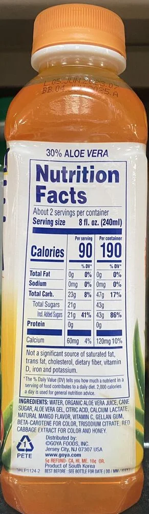 Aloe Vera MANGO Drink 16.9 oz - 1 Bottle - FREE SHIPPING