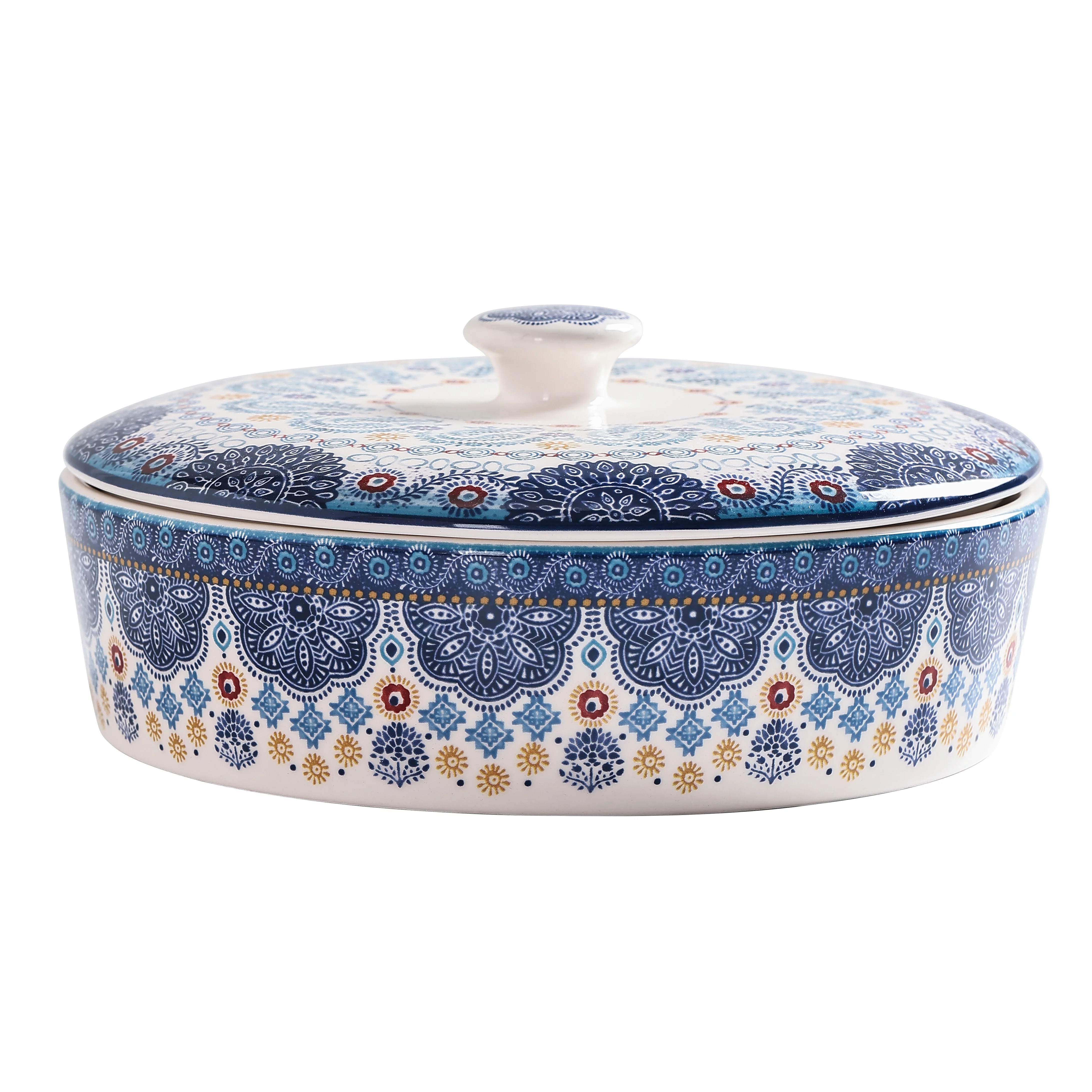 Bico Blue Talavera Ceramic 8.8 inch Tortilla Warmer, Tortilla Server with Lid, Taco Holder for Mexican Fiesta Party, Taco Tuesday, Microwave and Dishwasher Safe