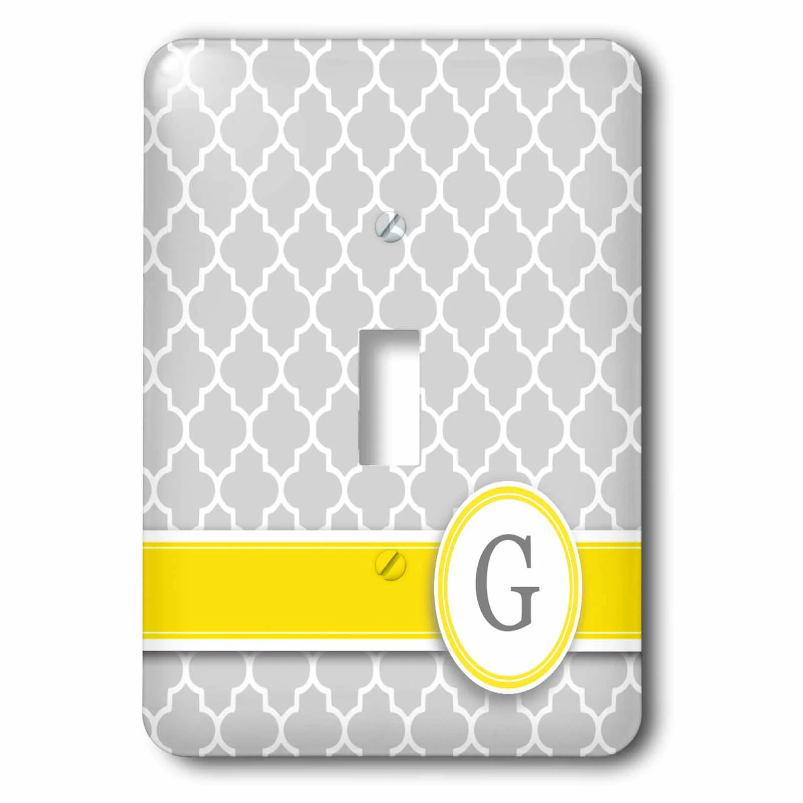 Your personal name initial letter G - monogrammed grey quatrefoil pattern - personalized yellow gray single toggle switch lsp-154573-1