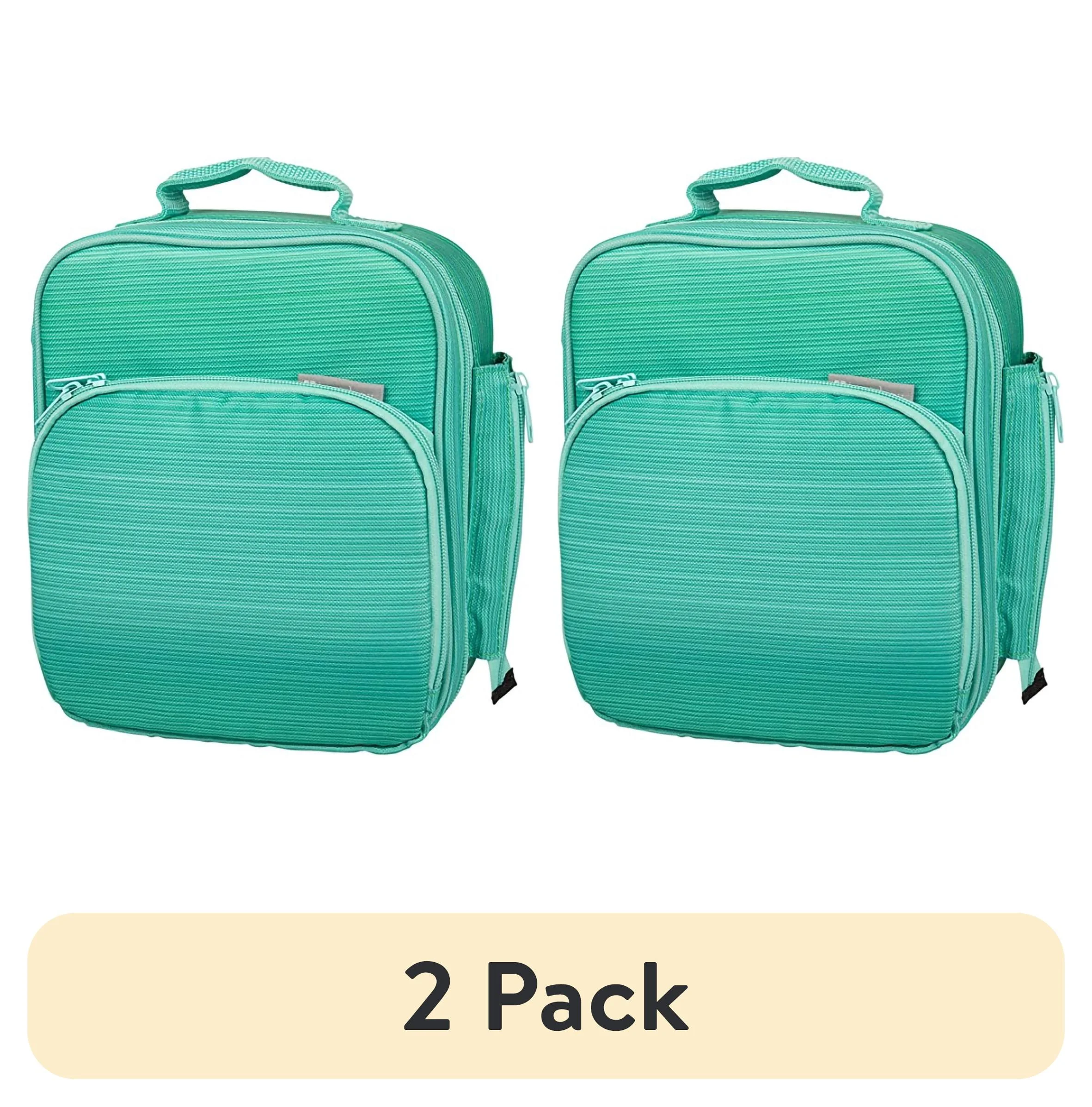 (2 pack) Bentology Insulated Lunch Box w Snack Pocket and Water Bottle Holder - Boys Girls and Kid's Lunchbox Tote Keeps Food Hotter or Colder Longer Turquoise