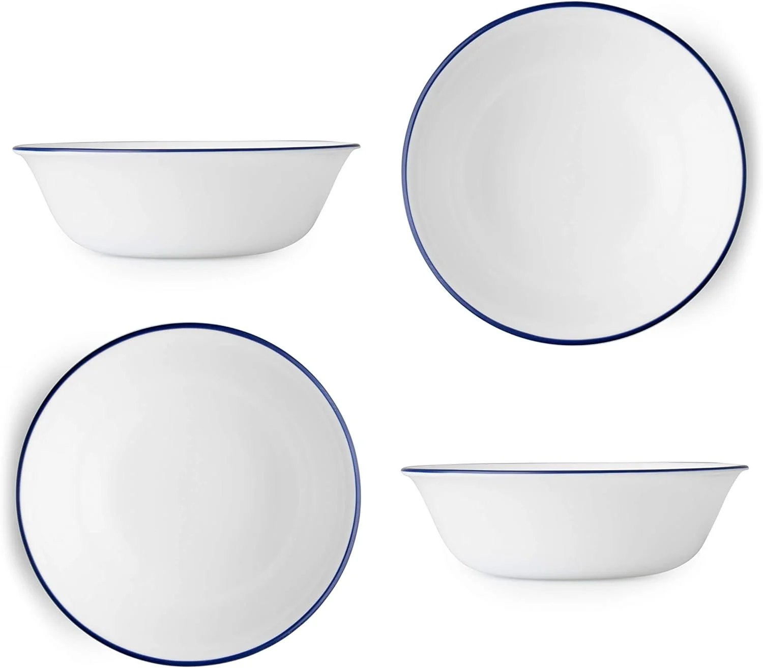 Livingware Lia 18 Ounce Soup/Cereal Bowl - White With Cobalt Blue (Set Of 4)