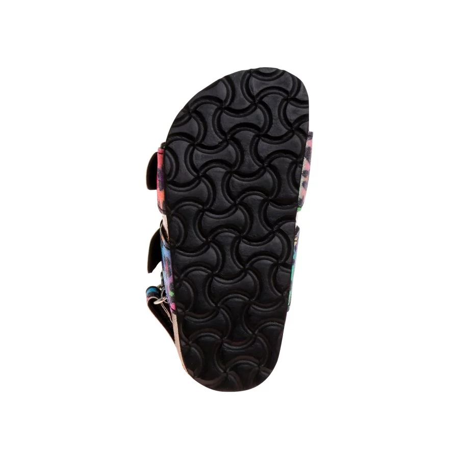 Laura Ashley Girls Footbed Toddler Buckle Sandals Hook and Loop - Black Multi, 5