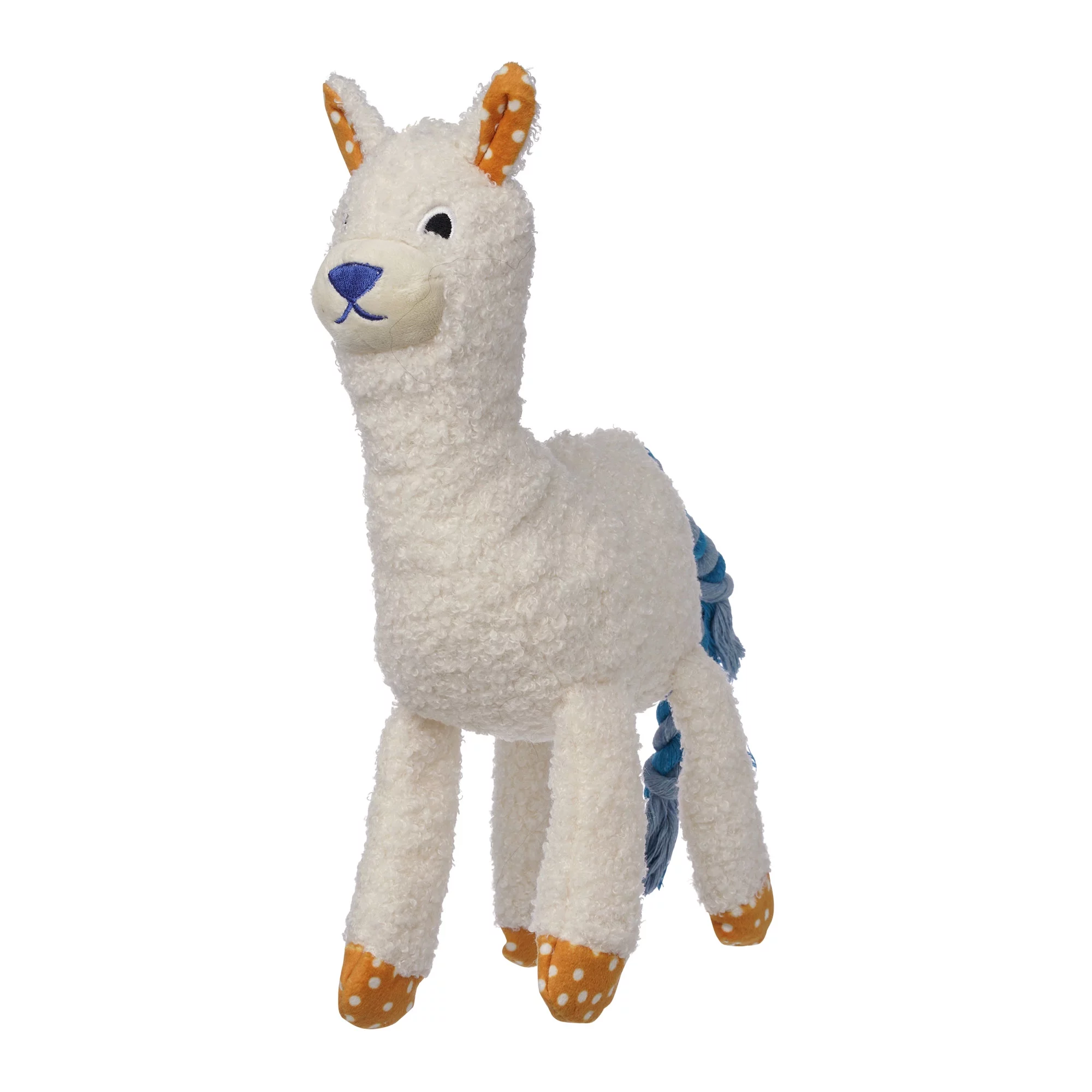 Manhattan Pet Toy Shakers Salt Under Stuffed Llama Squeaker Dog Exercise Toy with Tri-Rope Tail