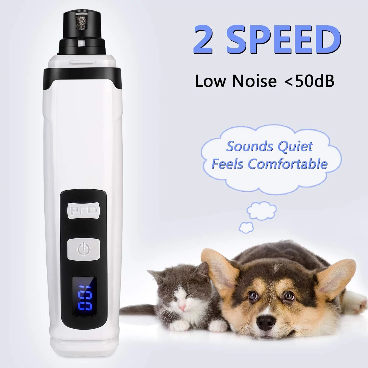 Cat Dog Nail Grinder - Professional 2-Speed Rechargeable Electric Pet Nail Trimmer Quiet Painless Paws Grooming & Smoothing