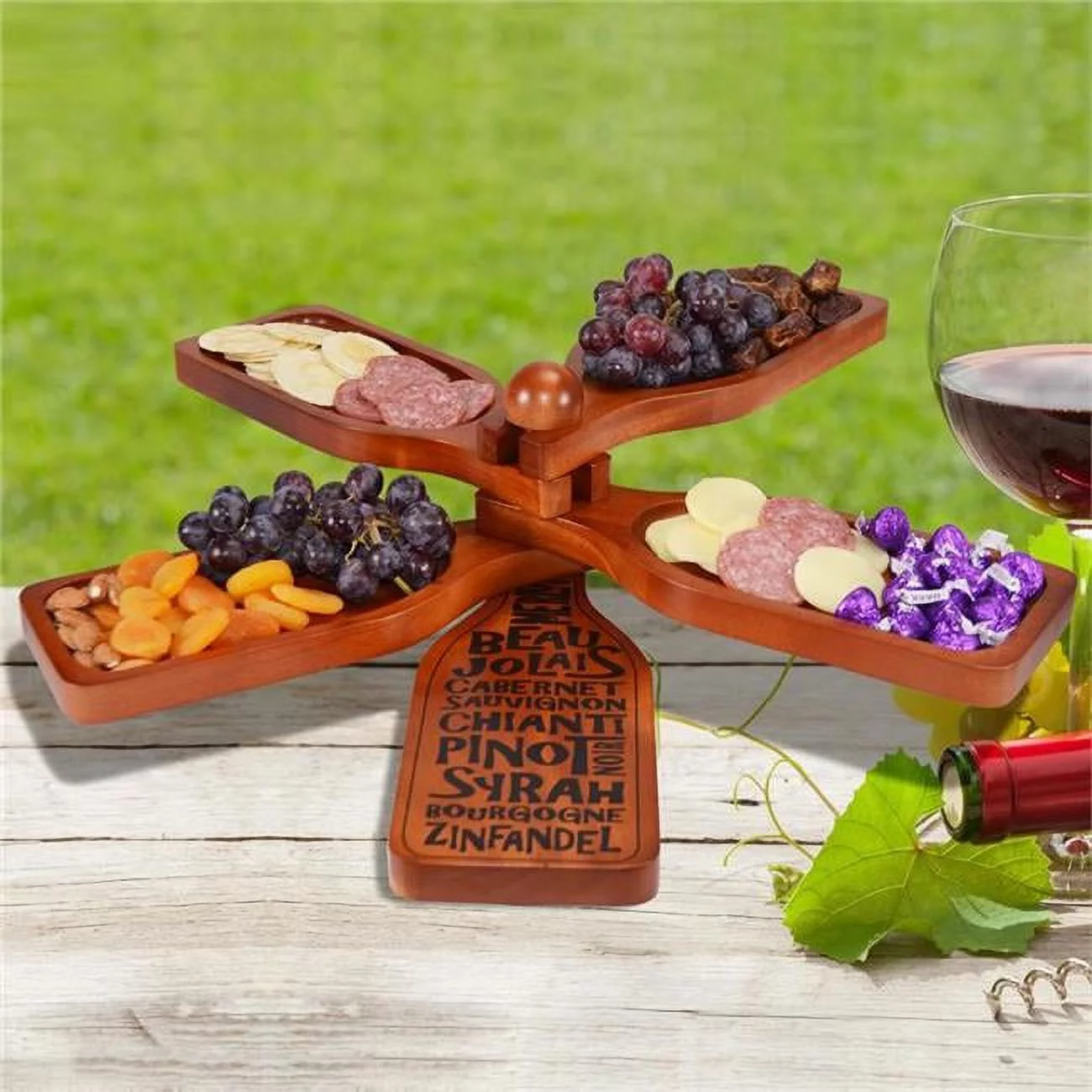Primeware 5420-WB Wine Bottle 5 Tier Mahogany Wood Tray