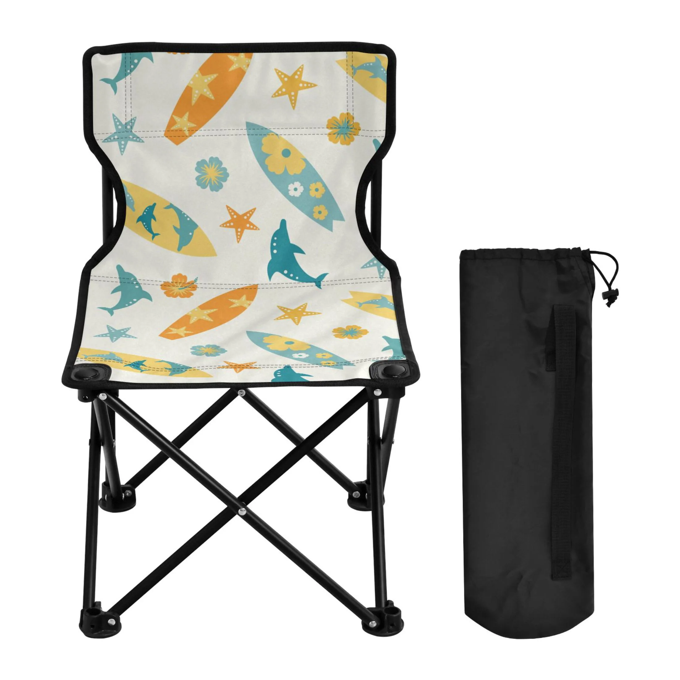 Surfing Boards and Floral Portable Camping Chair Outdoor Folding Beach Chair Fishing Chair Lawn Chair with Carry Bag Support to 220LBS