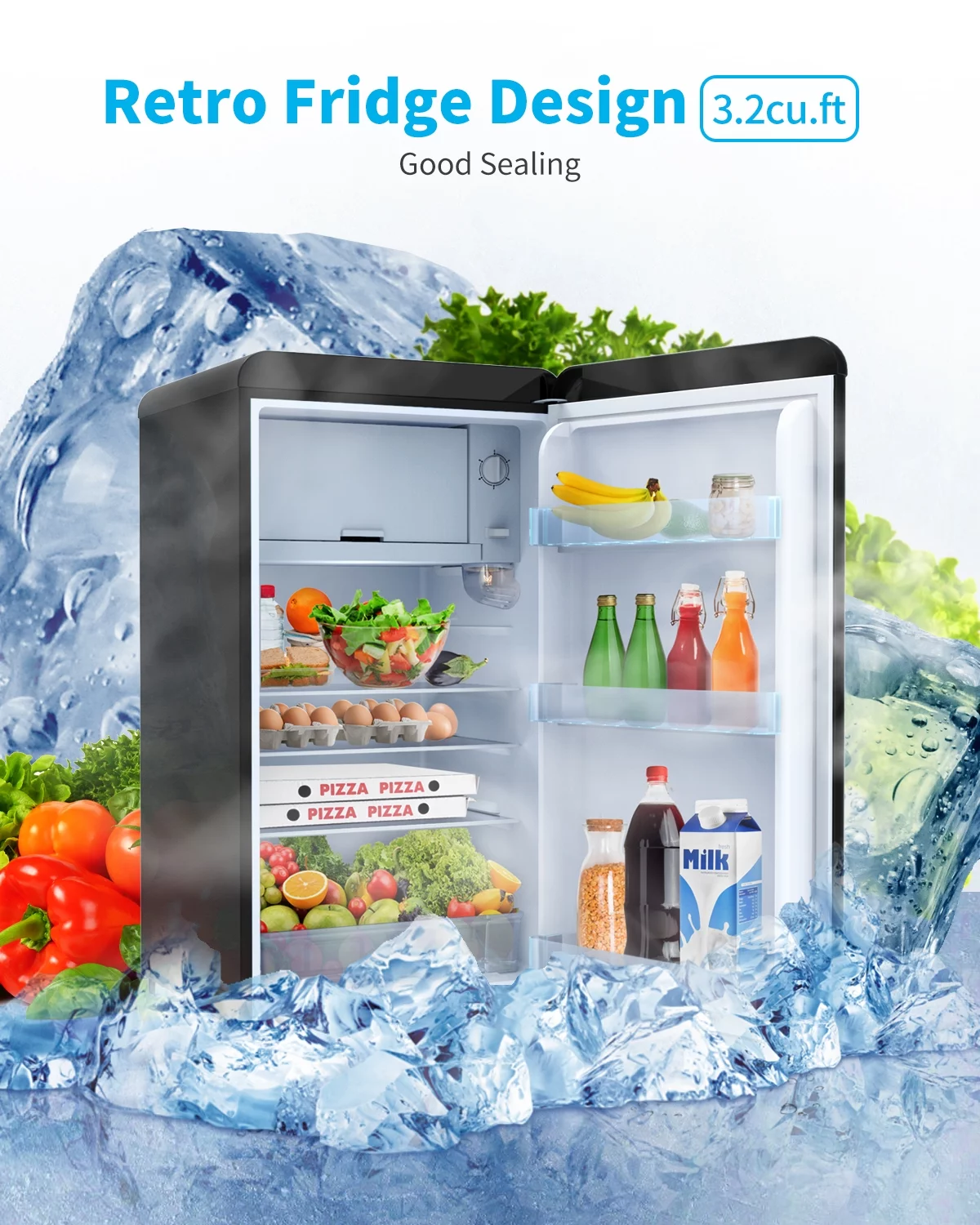 KUPPET Compact Refrigerator, Mini fridge with Thermostat Adjustable for Bedroom, Drom, Apartment, Garage, Office, Single Door Mini Fridge, 3.5 Cu.Ft (Black)