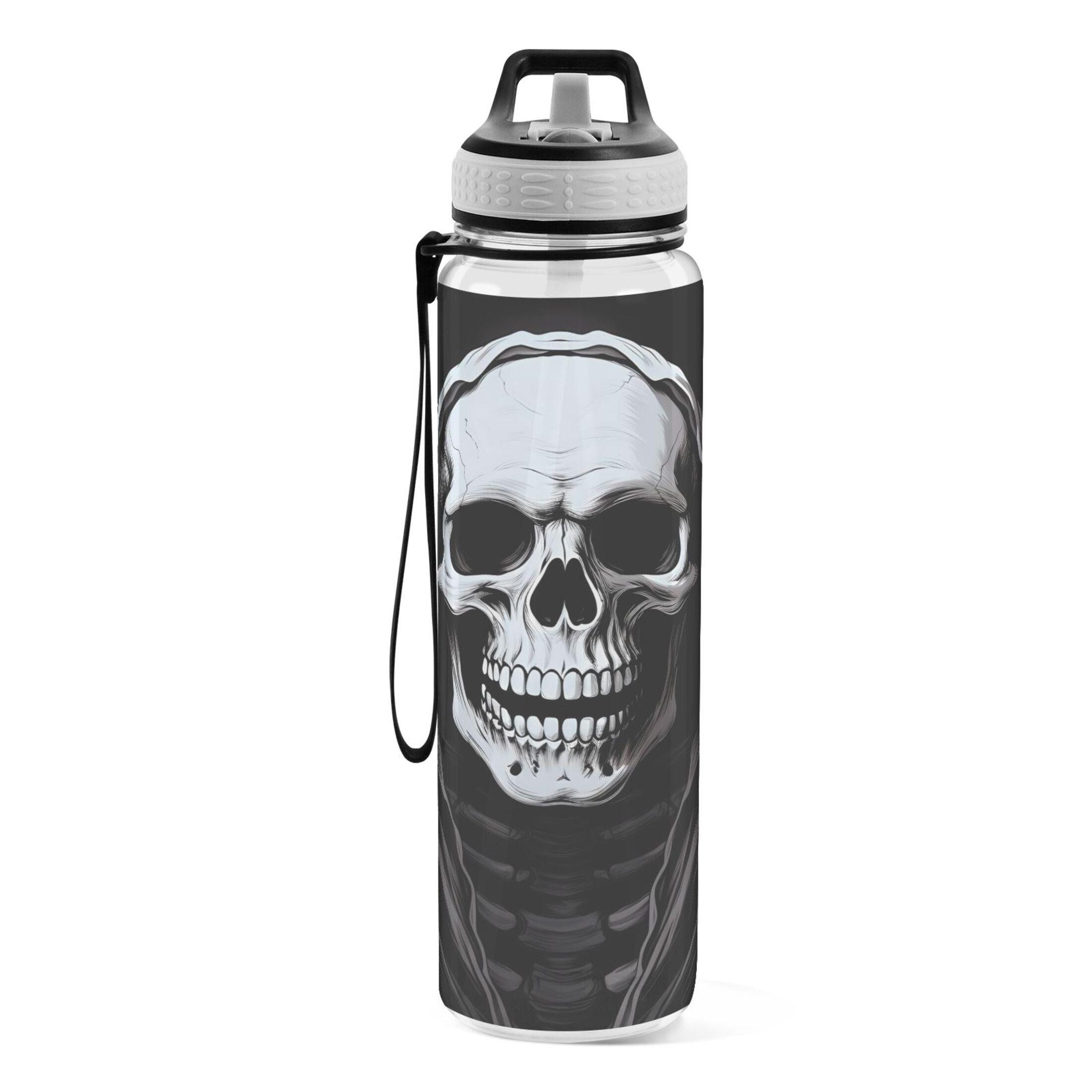 Halloween Skeleton Skull 32oz Water Bottles with Straw Tritan Leakproof Sports Bottle BPA Free Clear for Fitness Gym Swimming Cycling