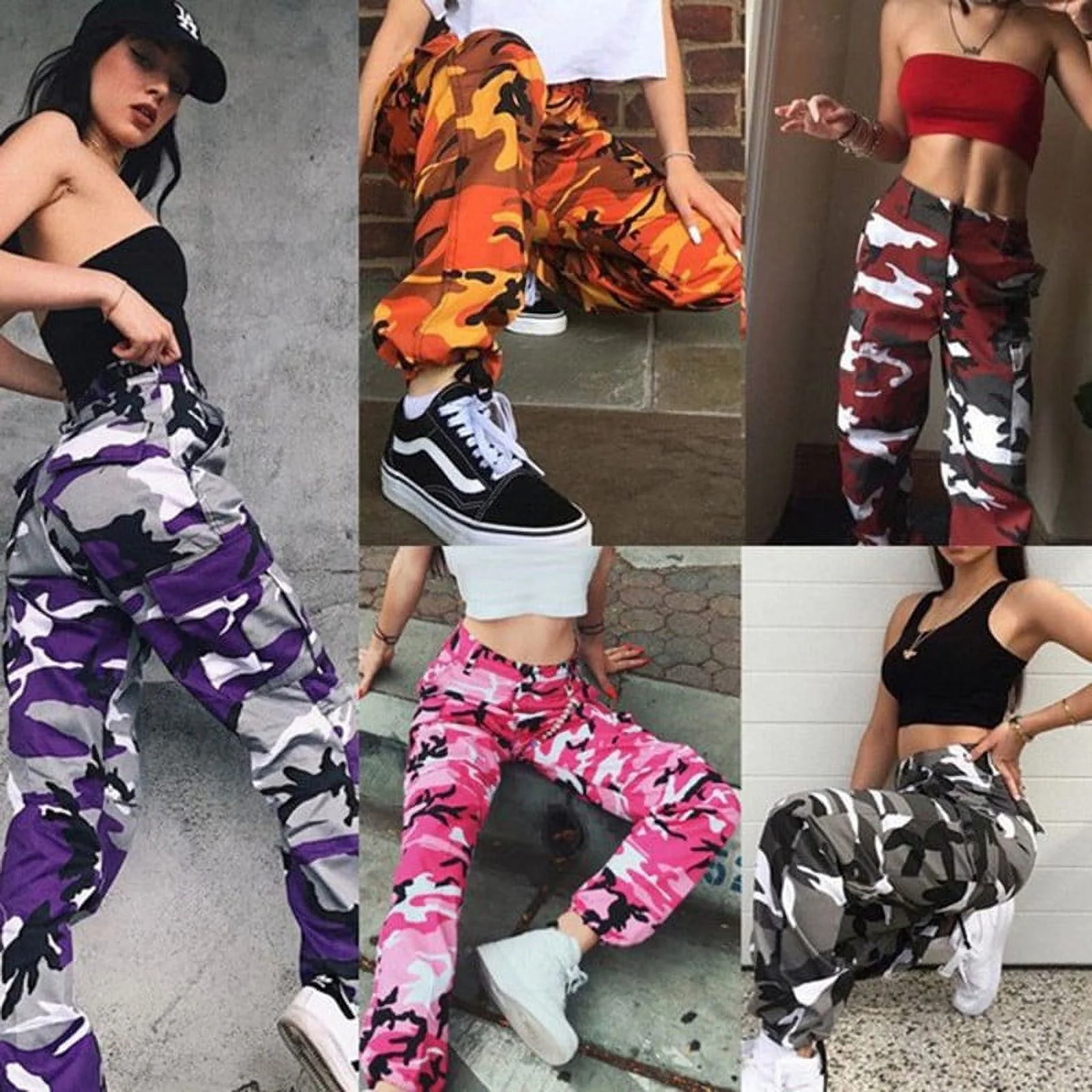 COUTEXYI Women Camouflaged Military Cargo Trousers Army Casual Pants with Multi-Pockets 1PCS