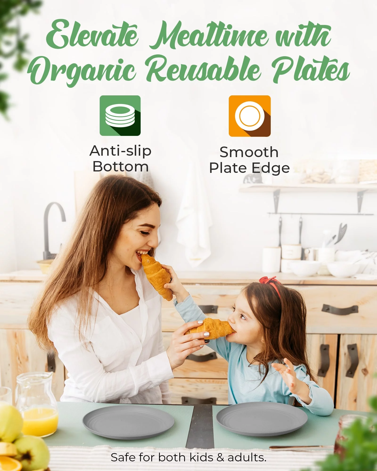 Set of 4 Wheat Straw Plates - Reusable Unbreakable Wheatstraw Plastic Dishes Dinner Plates - Deep Plates with Lip Edge, Microwave & Dishwasher Safe Microwavable Wheat Plates, Camping Plates Set