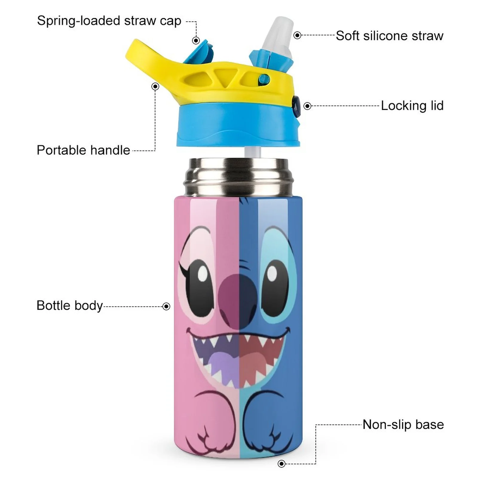 Stitch Children's Water Bottle Vacuum Insulated Stainless Steel Cup With Straw Toddler Thermoses
