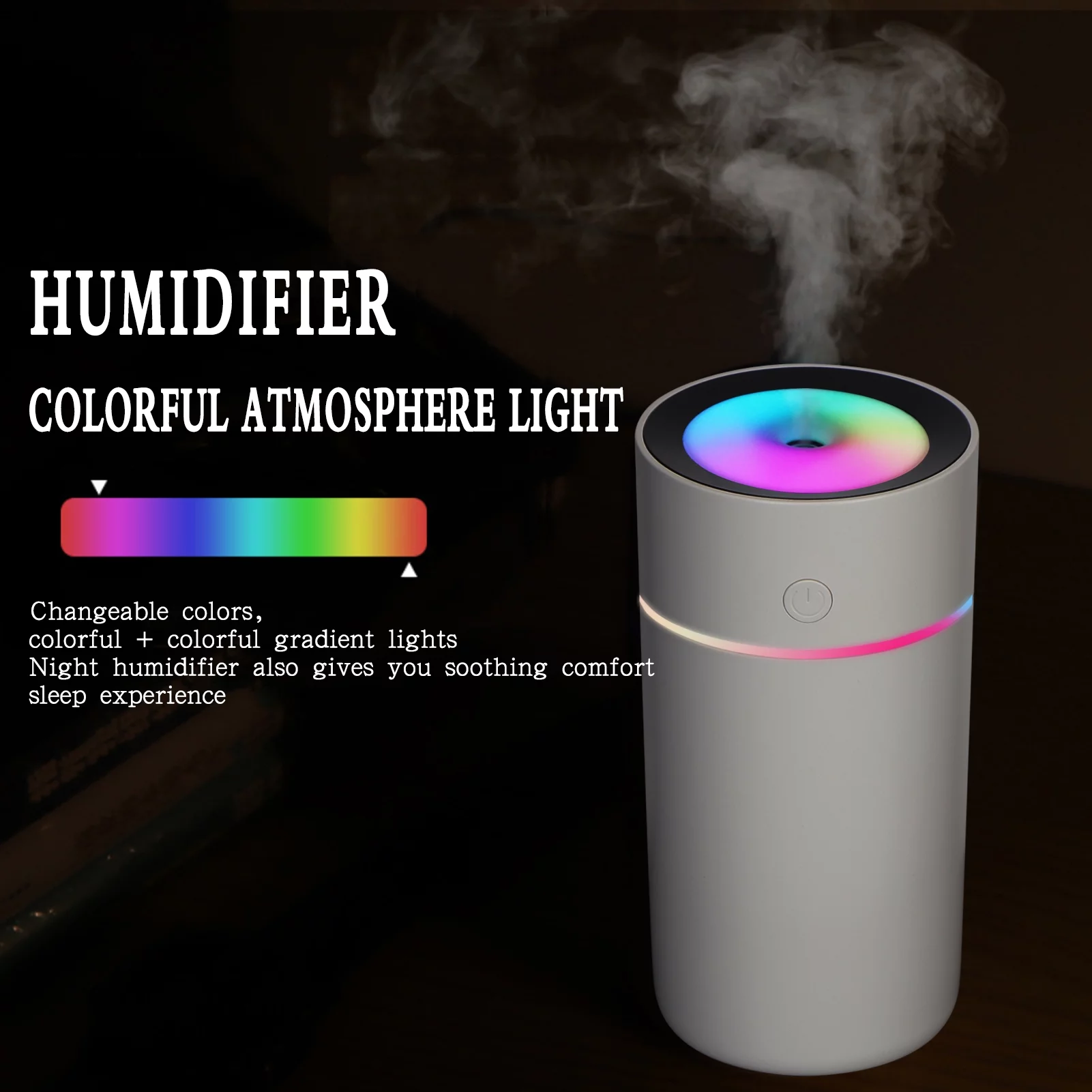 Skycase Colorful Mini Humidifier,320ml Small Cool Mist Humidifier,Colorful Portable USB Personal Desktop humidifiers for bedroom,Large Room, Car,Office Room,White