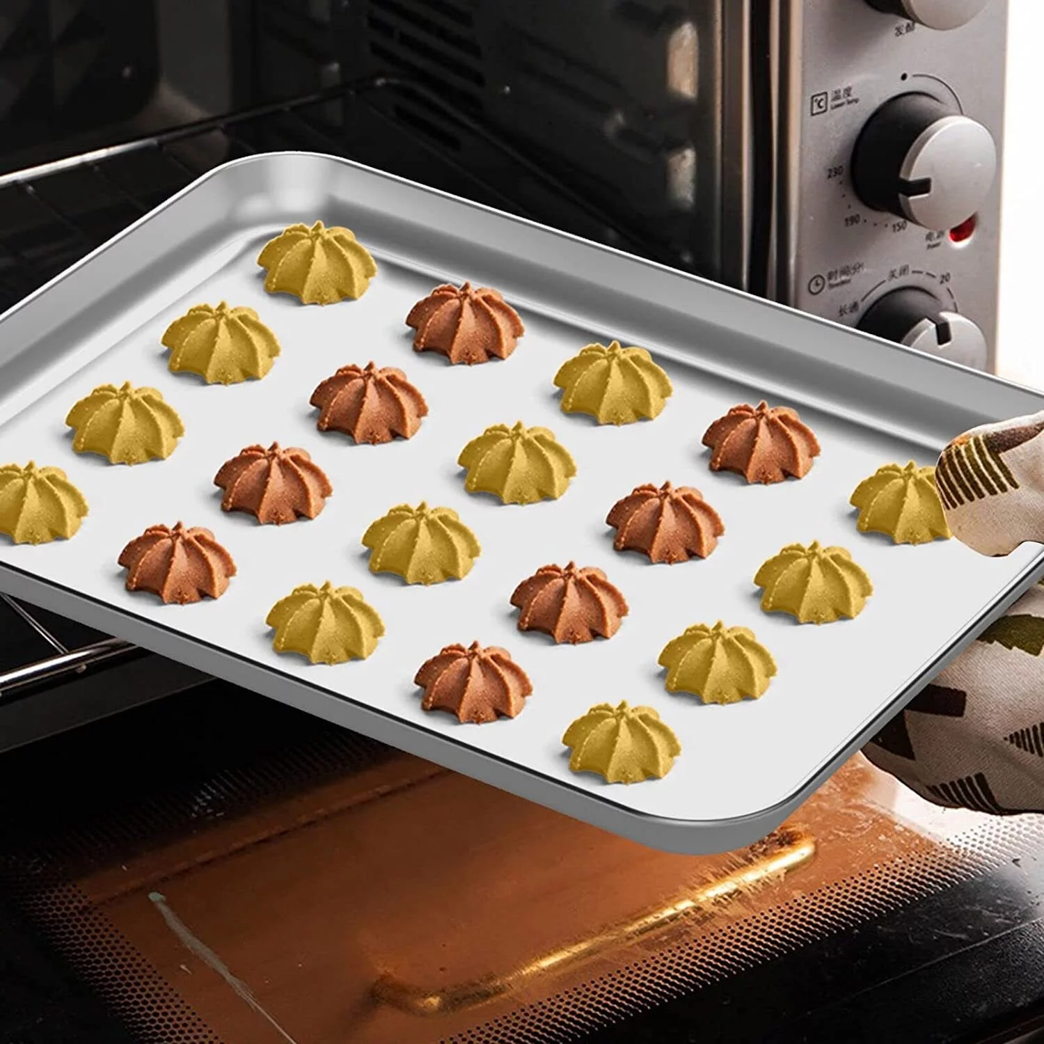 2 Pcs Sheet Pan Set Cookie Sheet Cooking Baking Sheet Toaster Oven Pans Stainless Steel Tray Barbeque Grill Pan Rectangle and Dishwasher Safe, 9 x 7 x 1 Inches