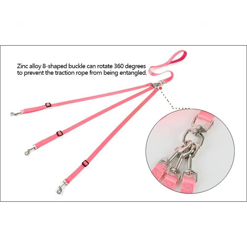 Gespout 3 in 1 Durable Nylon Dog Leash with Padded Handle, Three- Way Pet Leash with a Coupler, Adjustable and Detachable, Gray 1PCS