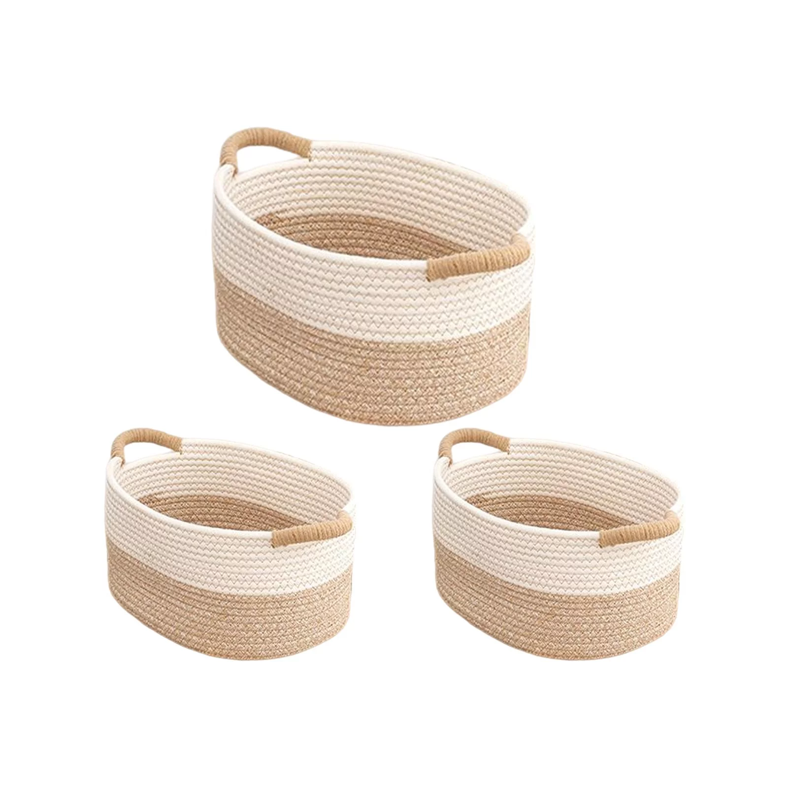 3Pcs Rope Woven Rope Storage Basket Storage Bins Handcrafted Cat Dog Toy Baskets Rectangle Storage Basket for Tabletop Office Clothes Books Shoes
