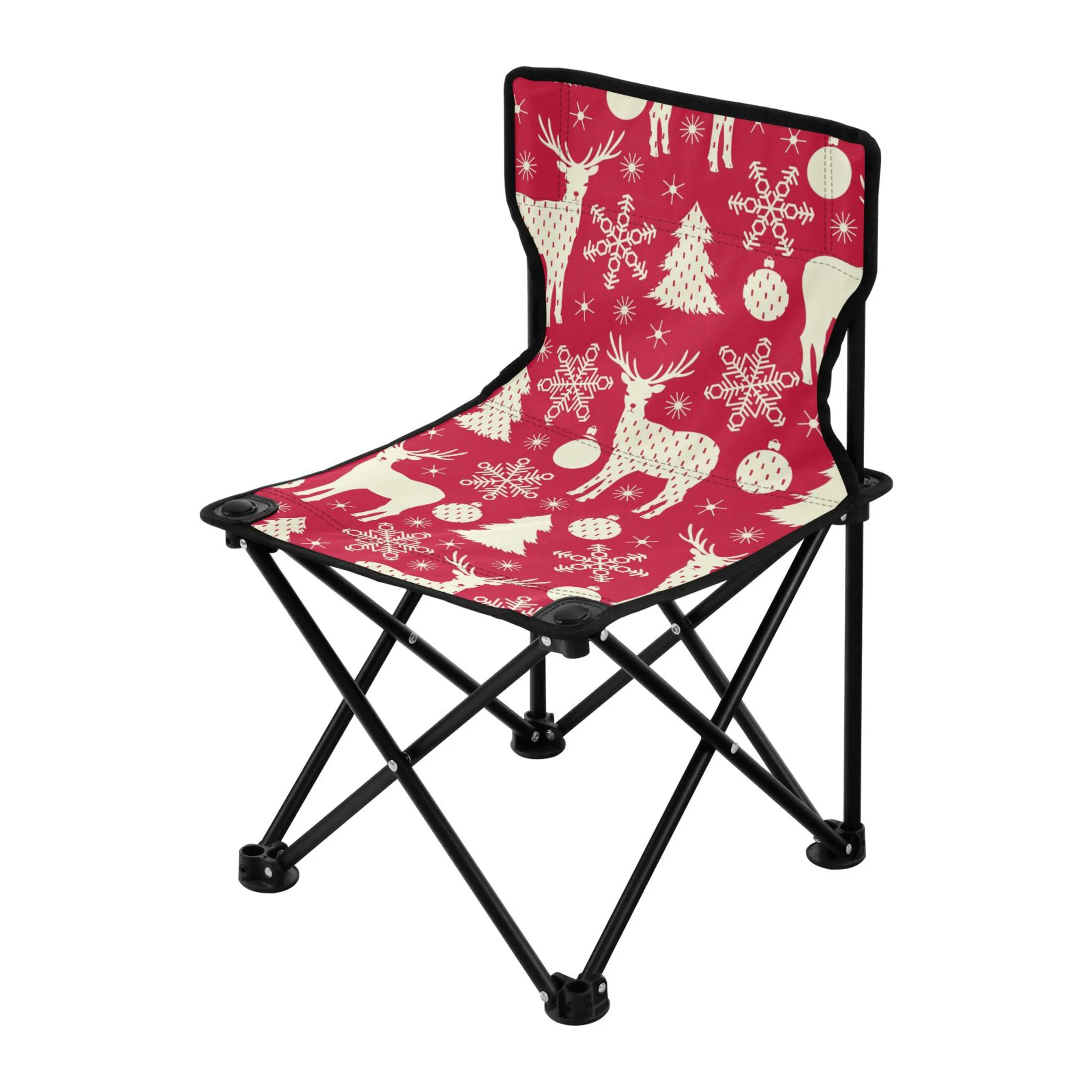 Red Christmas Deers Portable Camping Chair Outdoor Folding Beach Chair Fishing Chair Lawn Chair with Carry Bag Support to 220LBS