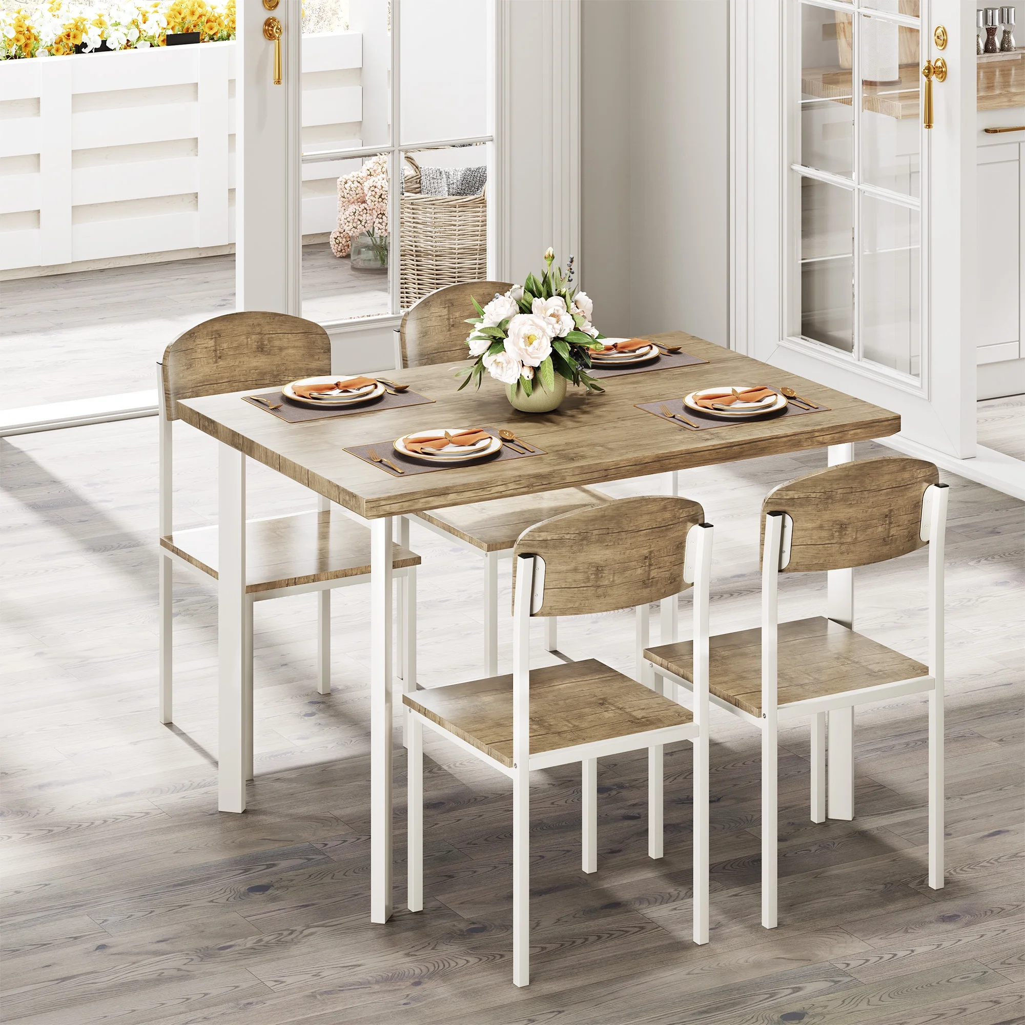 Dextrus 5 Piece Dining Set, Modern Wood Metal 42