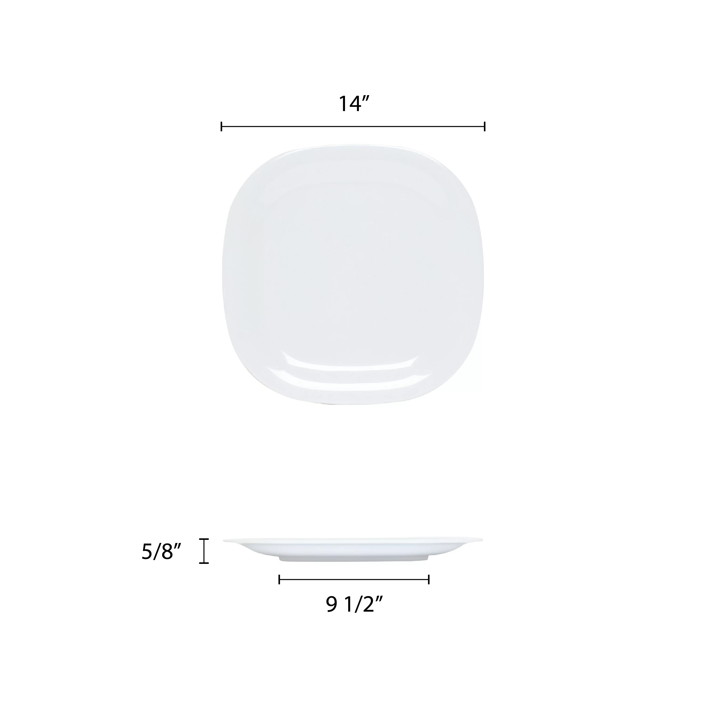Excellante Passion White Melamine Dinnerware Collection 14 X 14 Inch Round Square Plate, Comes in Each