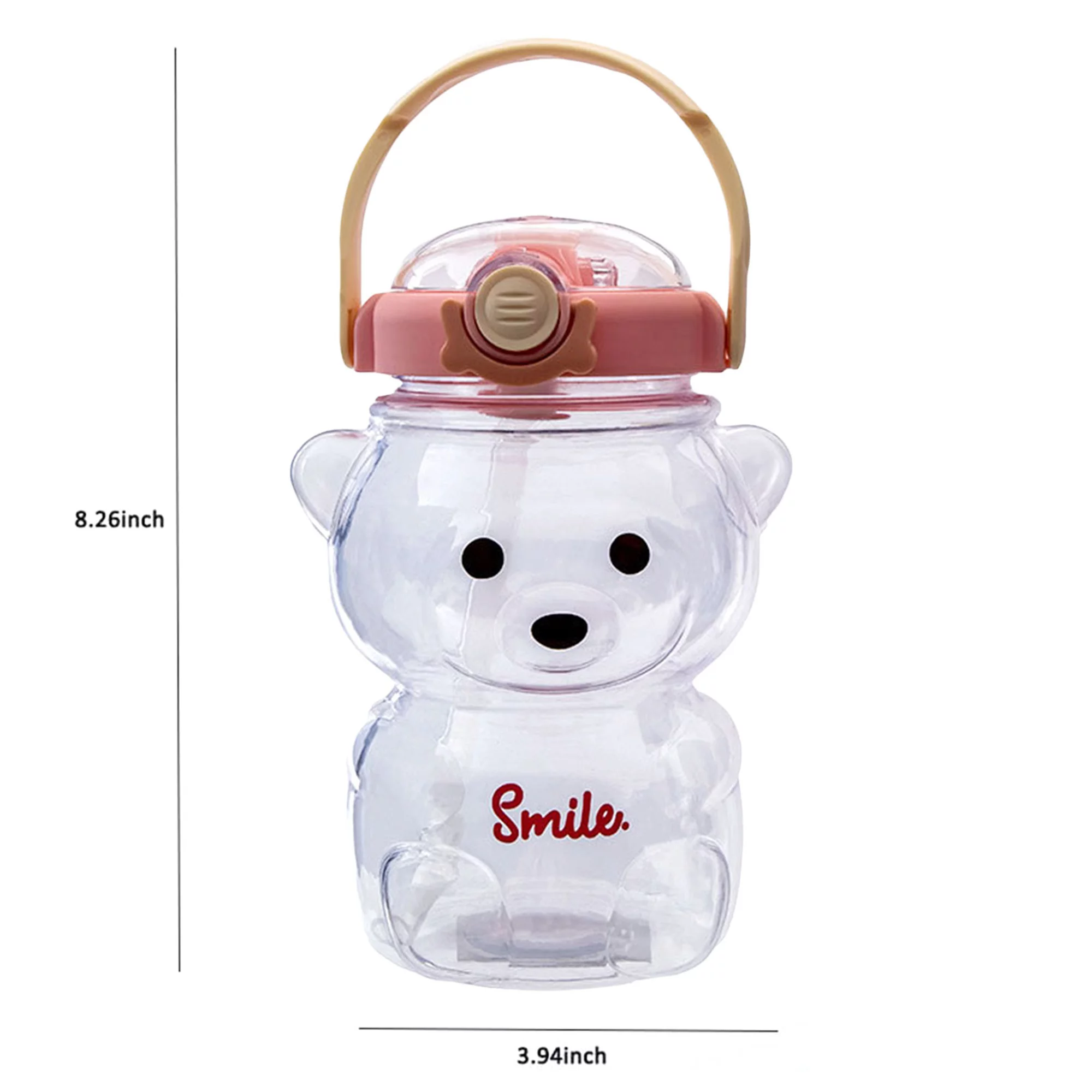 Sunisery 1000ml Bear Straw Bottle Bear Shape Large Capacity Leakproof Water Jug with Shoulder Strap