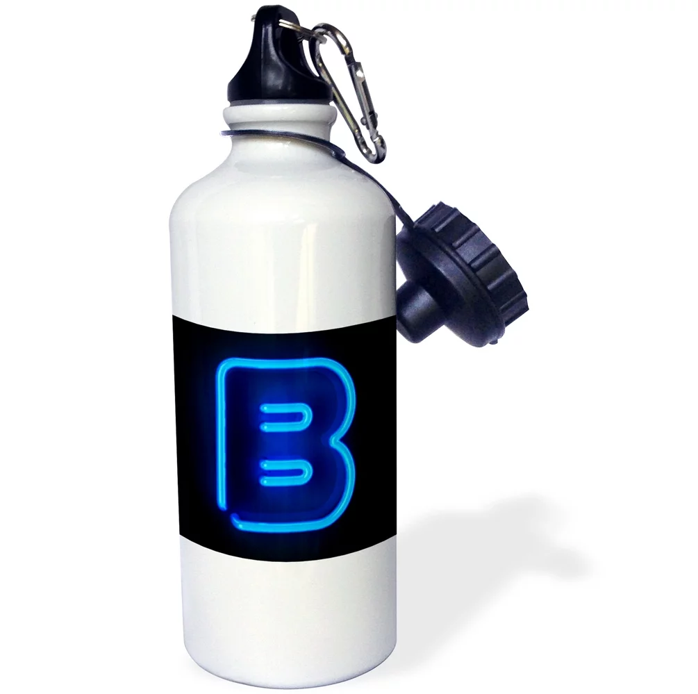 3dRose Monogram letter B abstract neon blue lit shining illuminated, Sports Water Bottle, 21oz