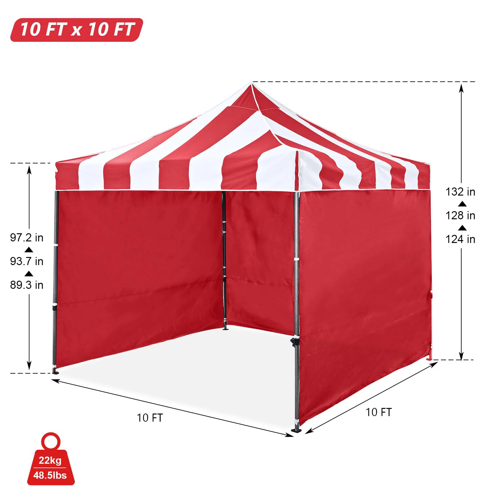 TEXINPRESS 10'x10' Pop up Commercial Canopy Tent with Sidewalls, Striped Red